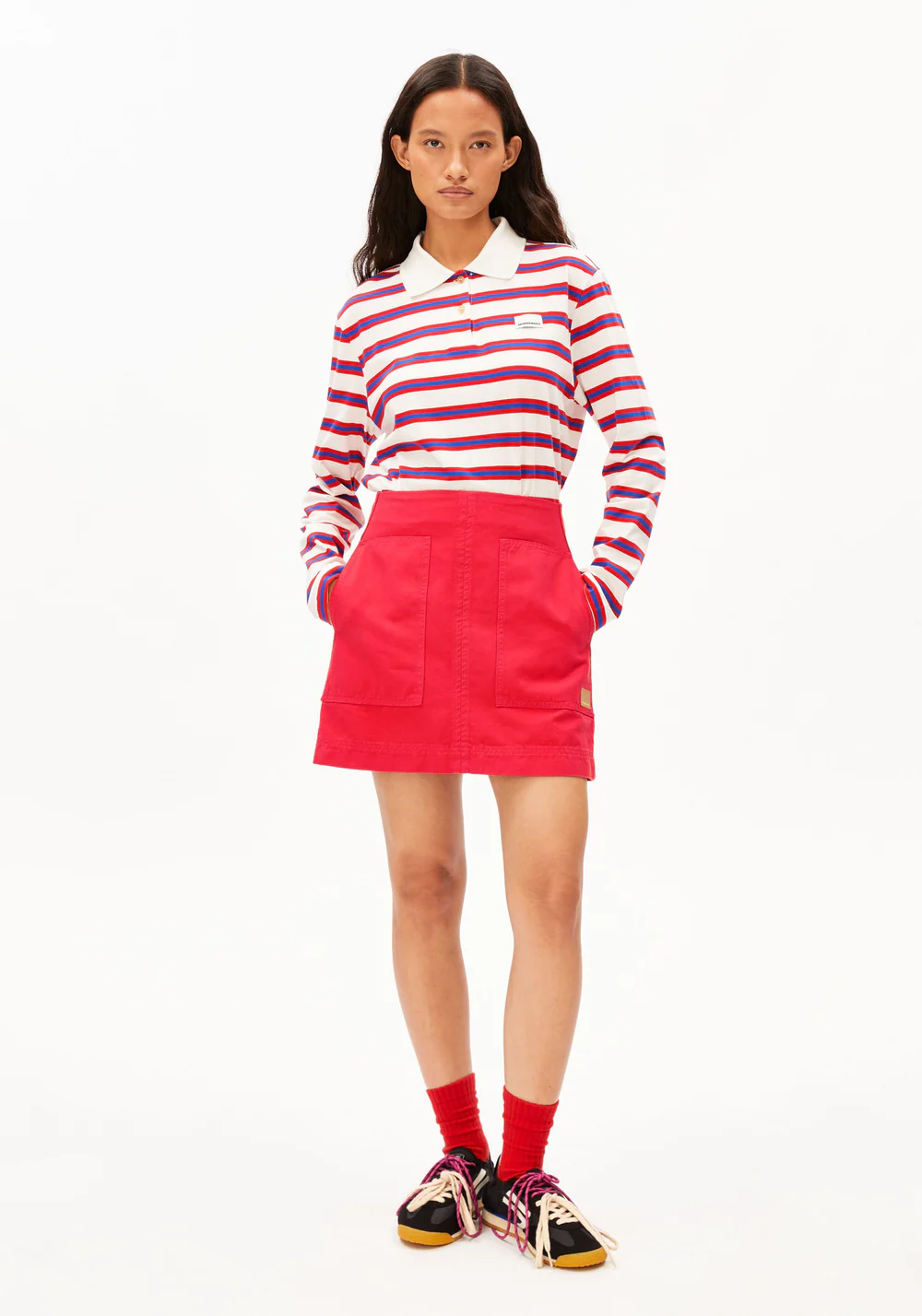 armedangels femme jupe workwear canvas mini coton bio rouge l armoire poethique 5