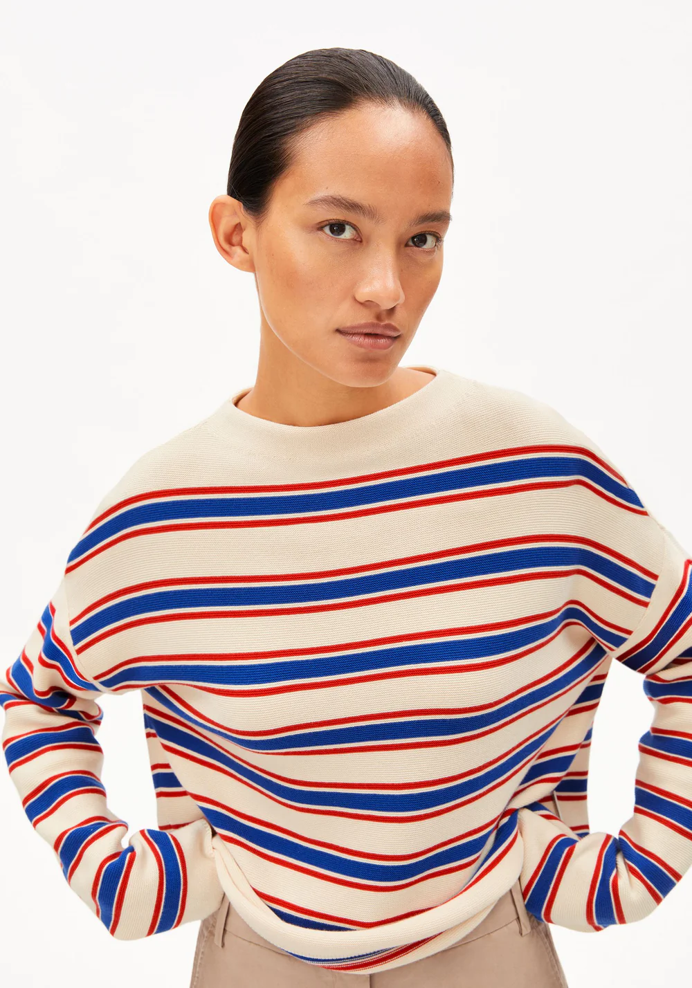armedangels femme pull merinaa stripes coton bio blanc rouge bleu l armoire poethique 4