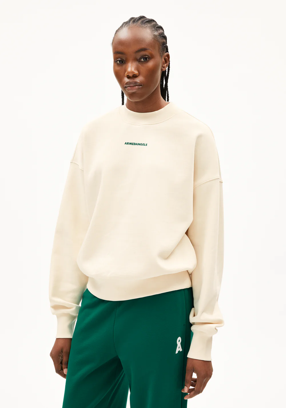armedangels femme sweat alizaa preserve coton bio blanc casse l armoire poethique 1