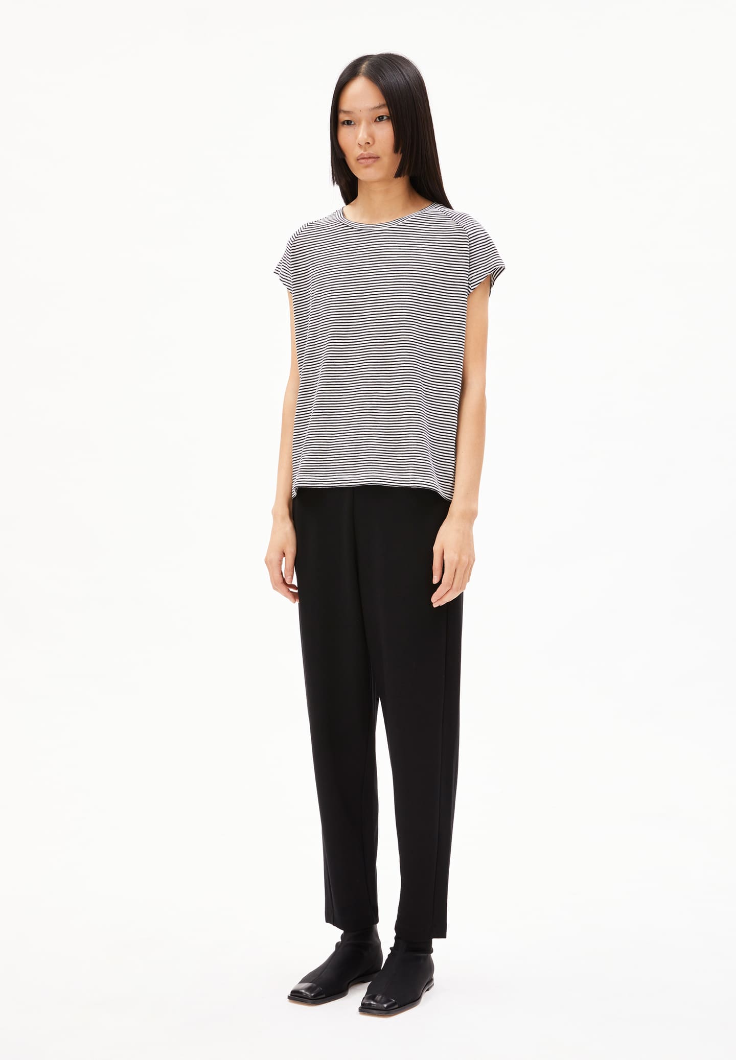 armedangels femme t shirt oneliaa lovely stripes coton bio noir l armoire poethique  4