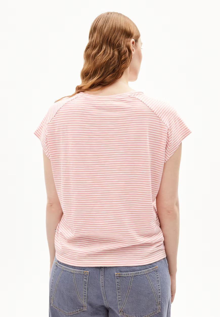 armedangels femme t shirt oneliaa lovely stripes coton bio rose clair creme l armoire poethique  2
