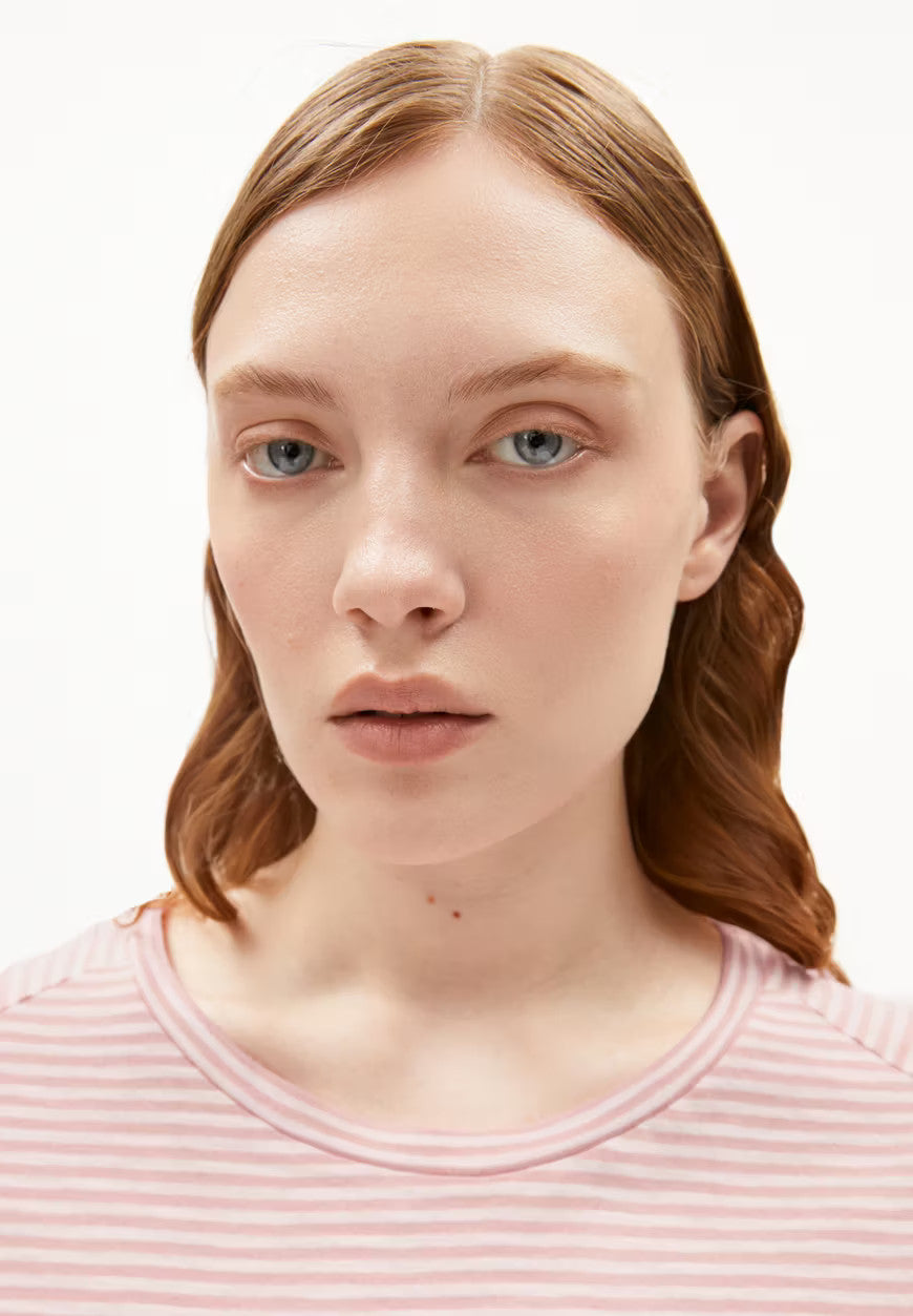 armedangels femme t shirt oneliaa lovely stripes coton bio rose clair creme l armoire poethique  3