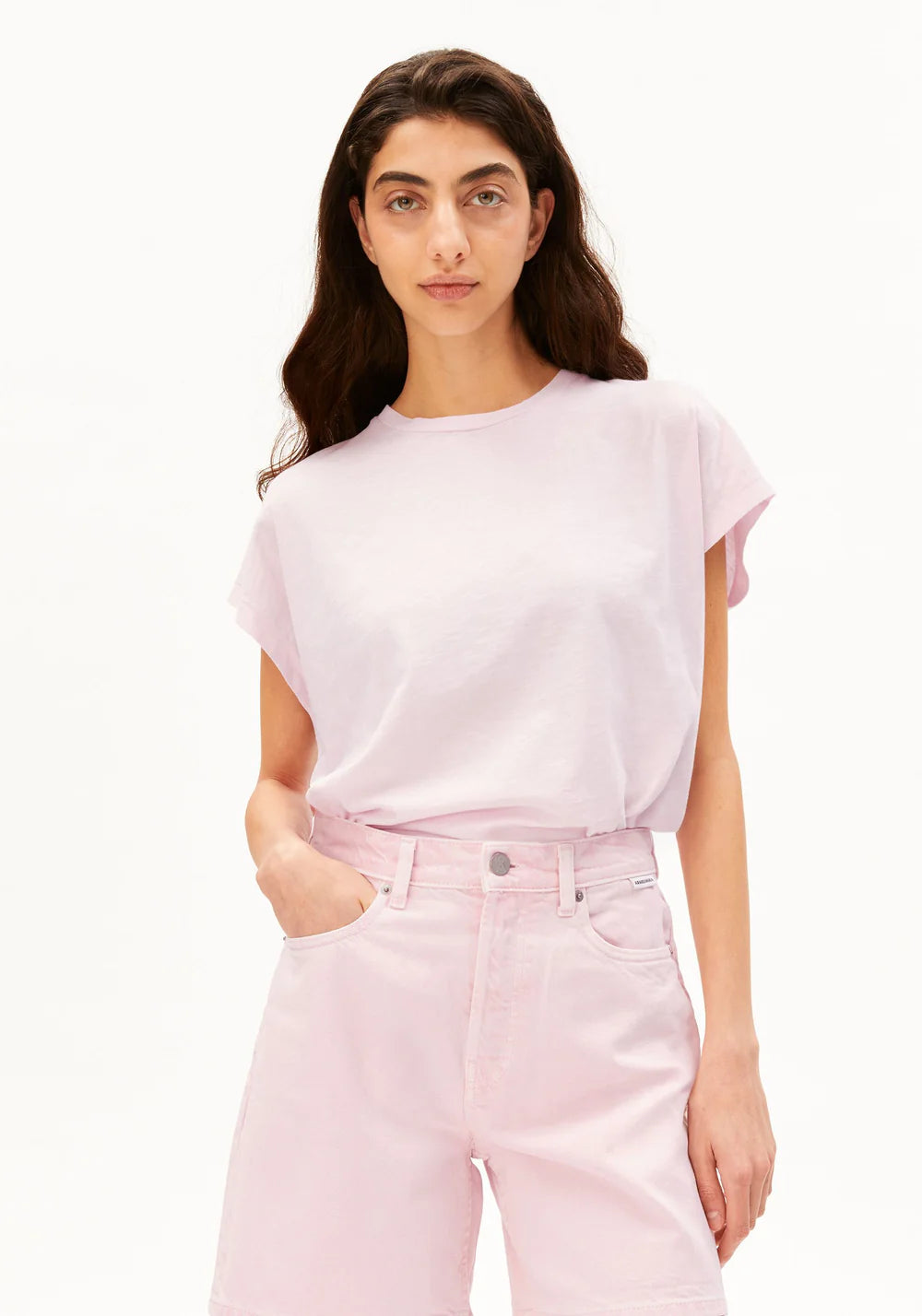 armedangels femme tee shirt slub jersey coton bio rose l armoire poethique 2
