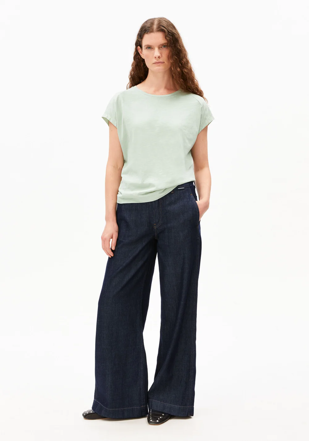 armedangels femme tee shirt slub jersey coton bio vert l armoire poethique 1