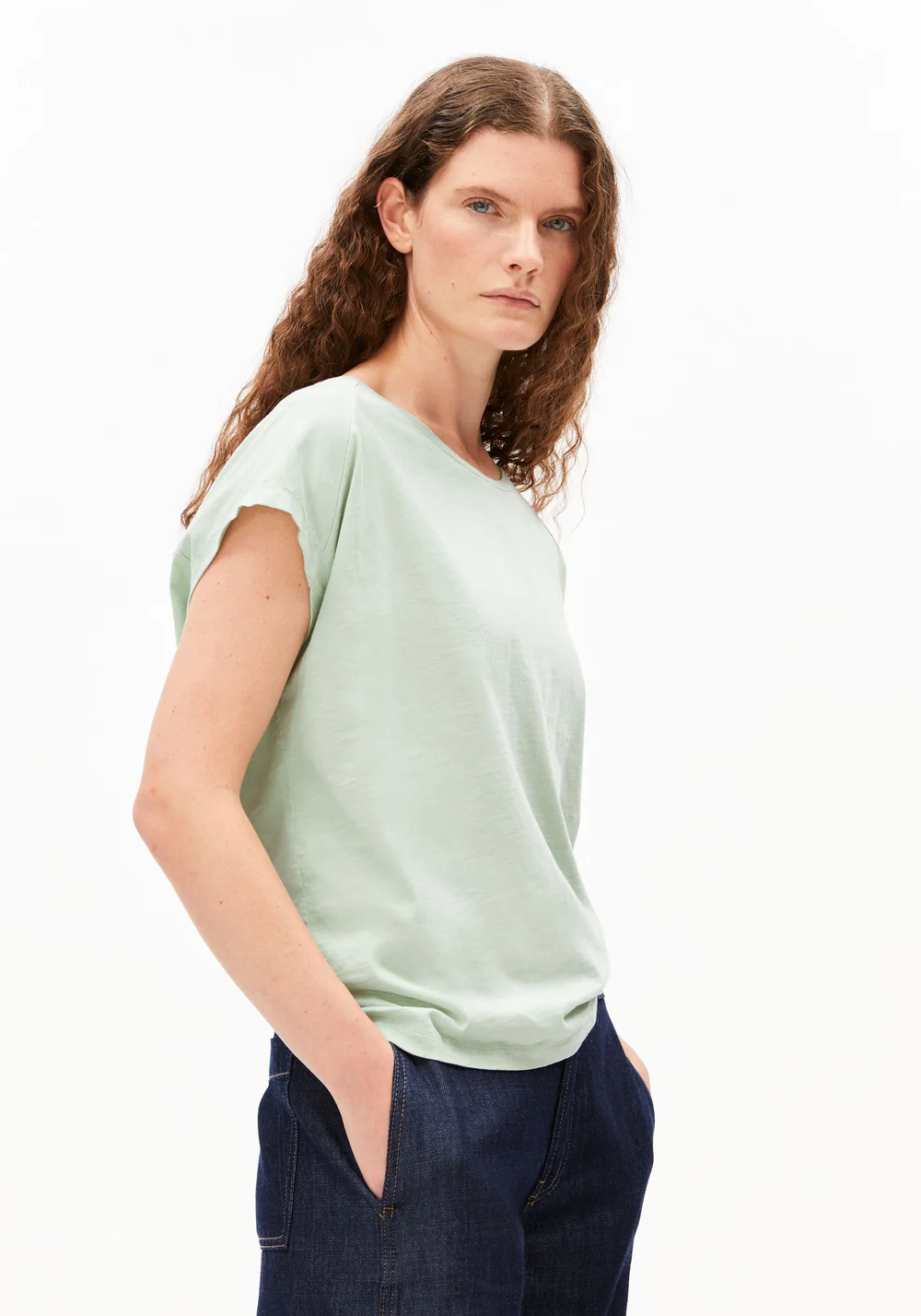 armedangels femme tee shirt slub jersey coton bio vert l armoire poethique 2