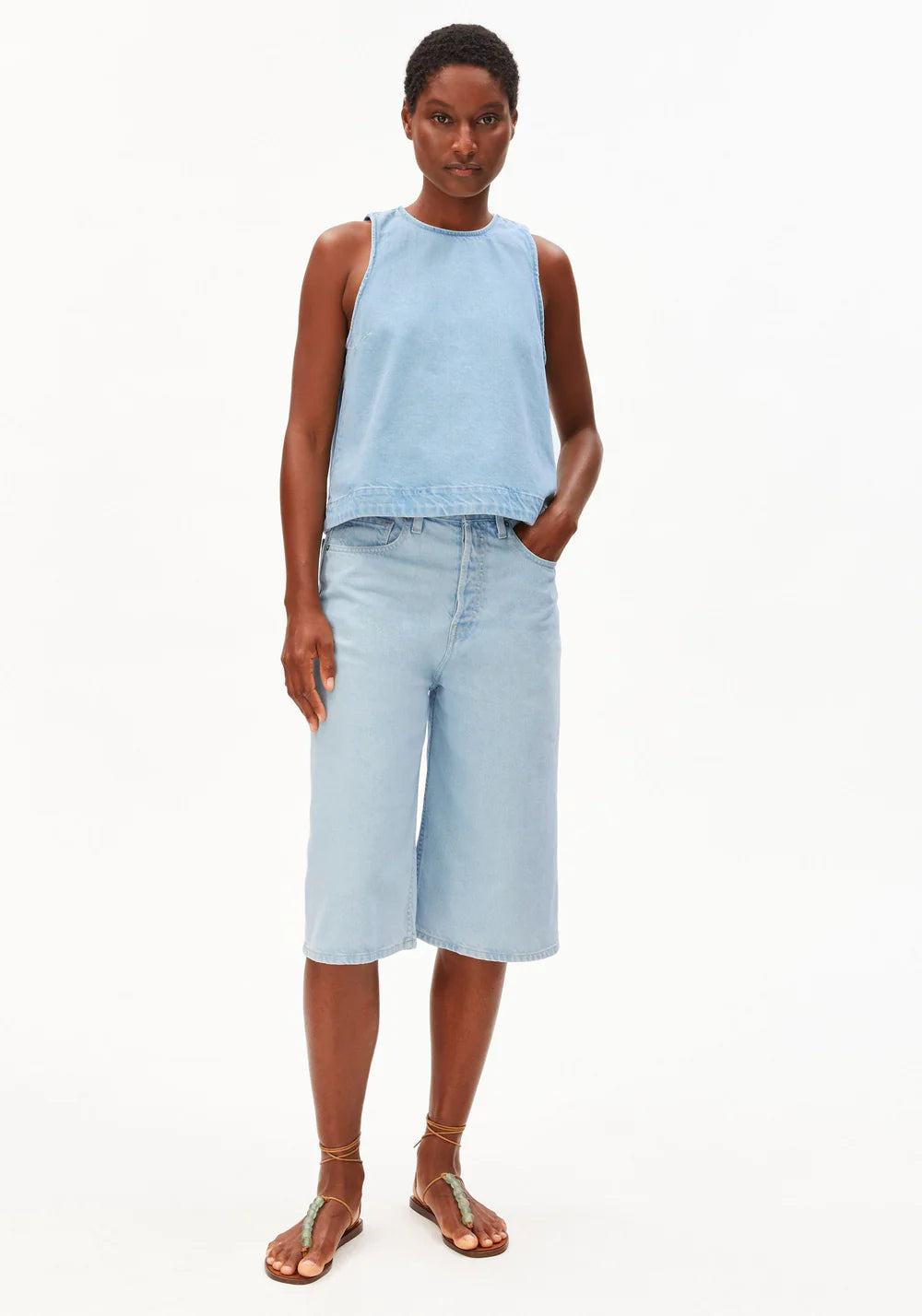 armedangels femme top denim coton recycle bleu l armoire poethique 7