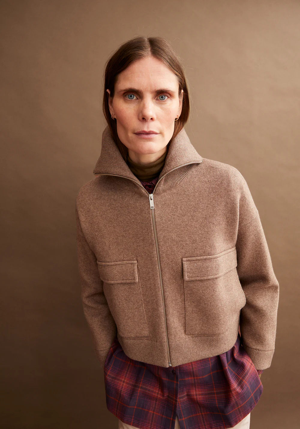armedangels femme veste joaniaas coton bio laine bio beige cannelle l armoire poethique 3
