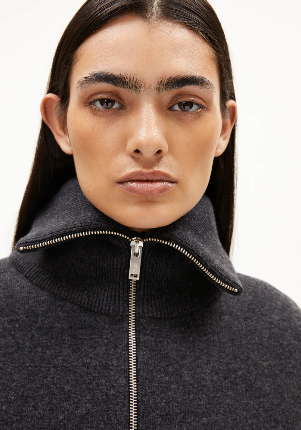 armedangels femme veste zippee joaniaas coton bio laine bio gris anthracite l armoire poethique 4