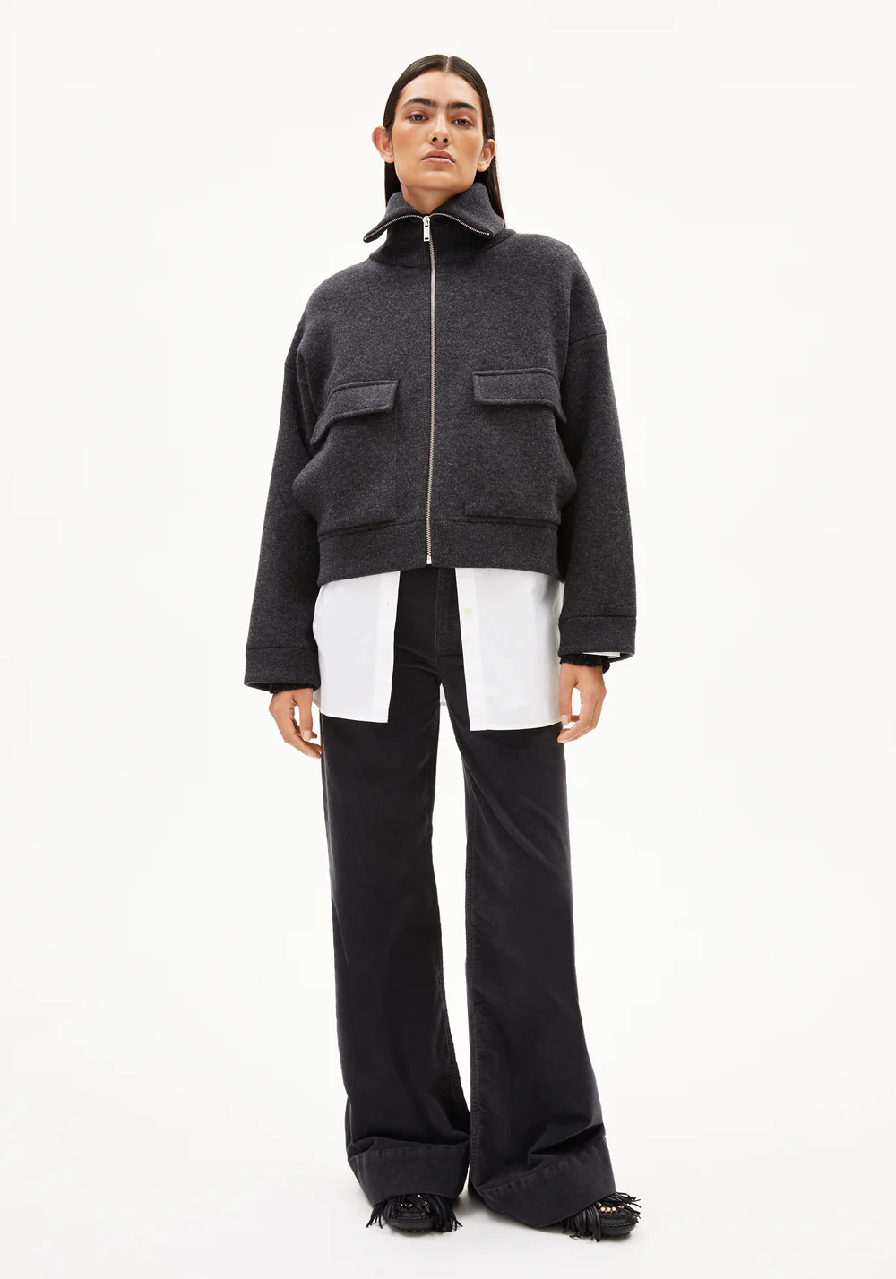 armedangels femme veste zippee joaniaas coton bio laine bio gris anthracite l armoire poethique 5