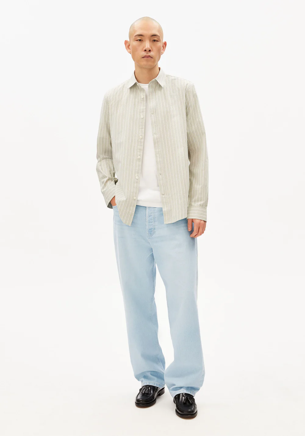 armedangels homme chemise coton bio blanc vert l armoire poethique 5