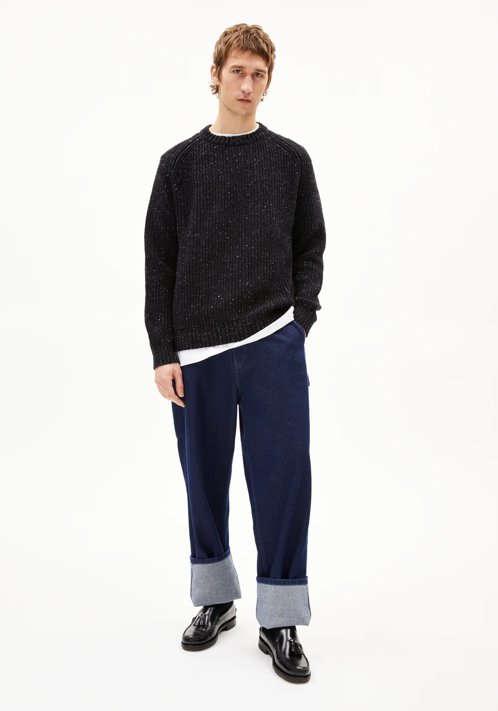 armedangels homme pull kiaano tweed coton bio laine recyclee noir chine l armoire poethique 5
