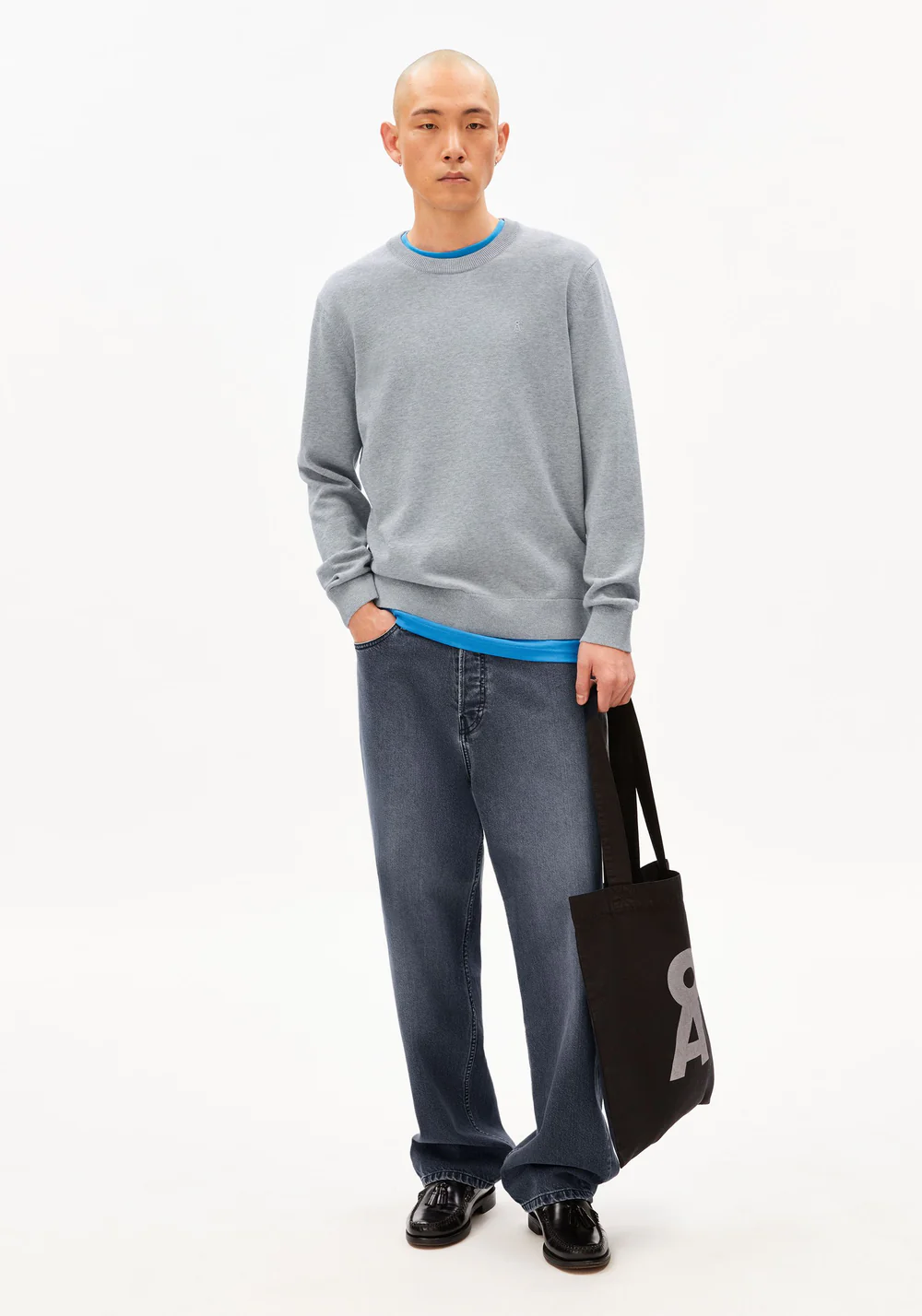 armedangels homme pull loukaa knit coton bio gris l armoire poethique 5