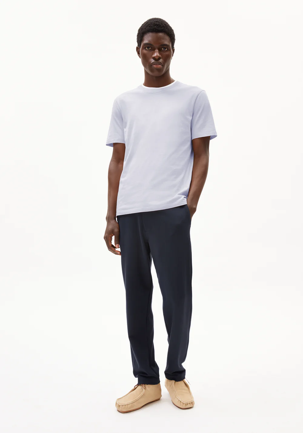 armedangels homme t shirt basique jaames coton bio bleu gris l armoire poethique 5