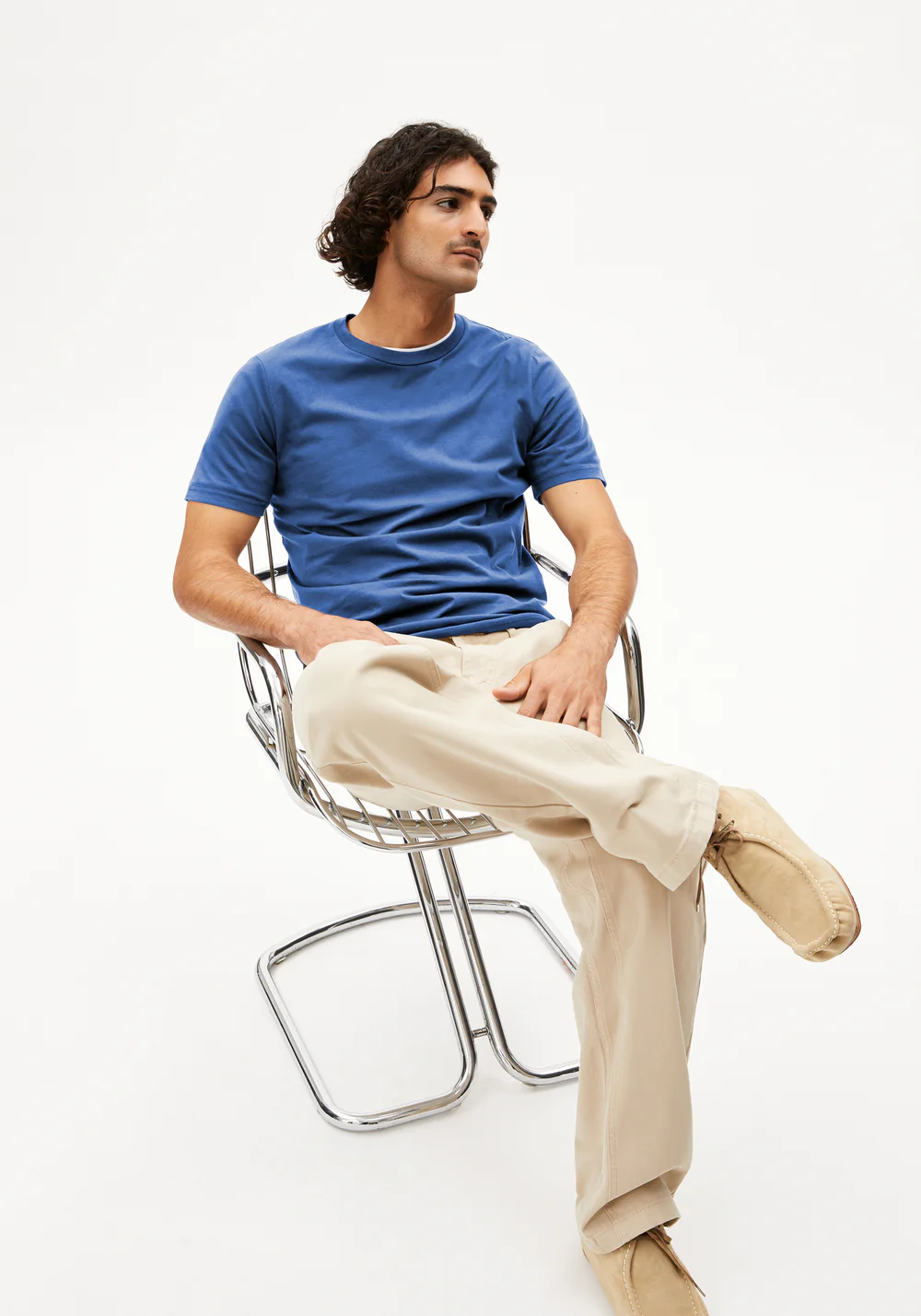 armedangels homme t shirt basique jaames coton bio bleu l armoire poethique 3