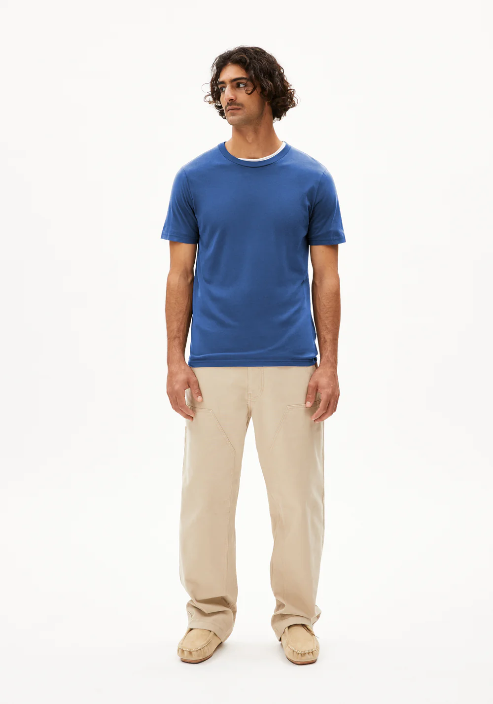 armedangels homme t shirt basique jaames coton bio bleu l armoire poethique 5