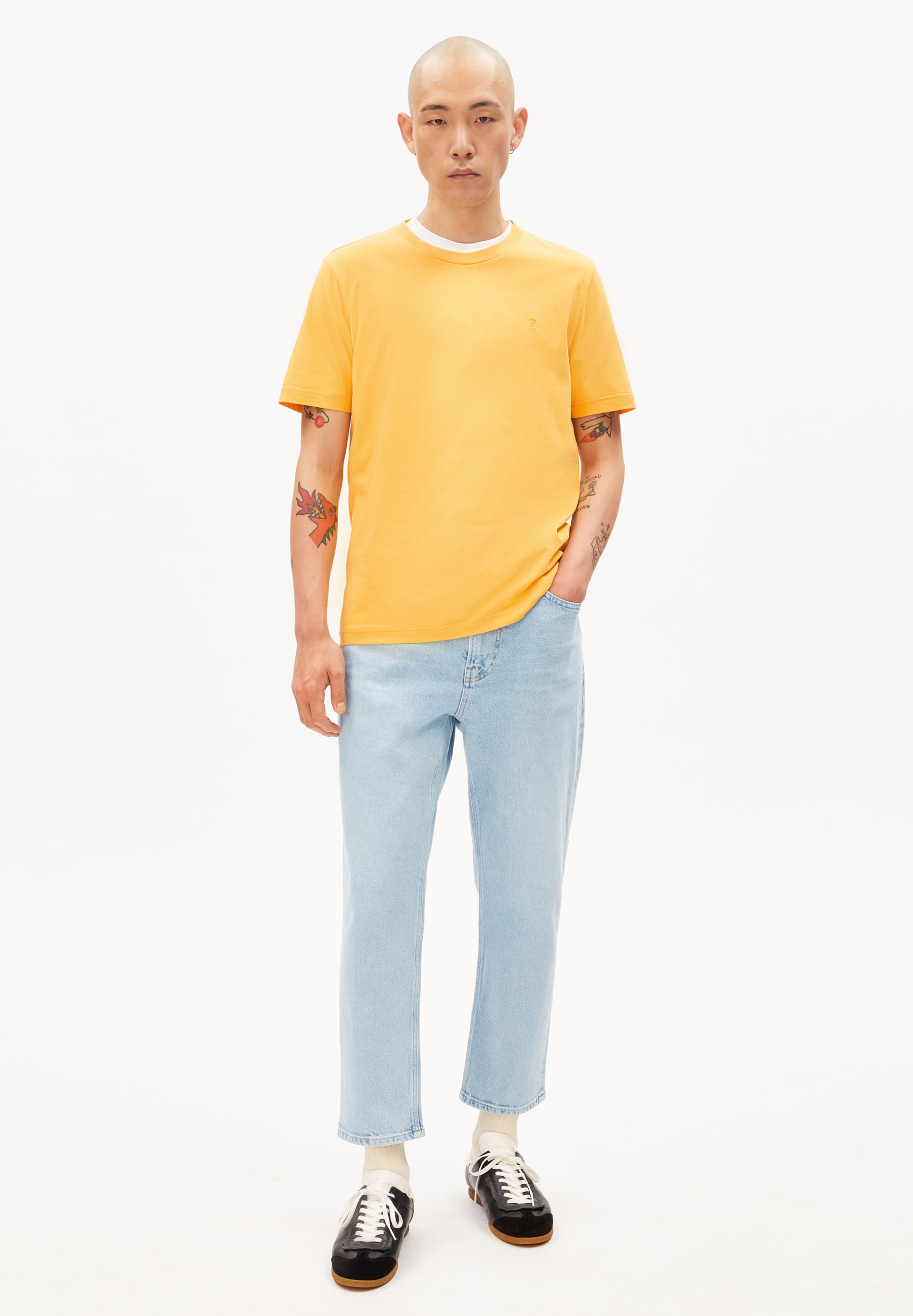 armedangels homme tee shirt jaames coton bio jaune l armoire poethique 5