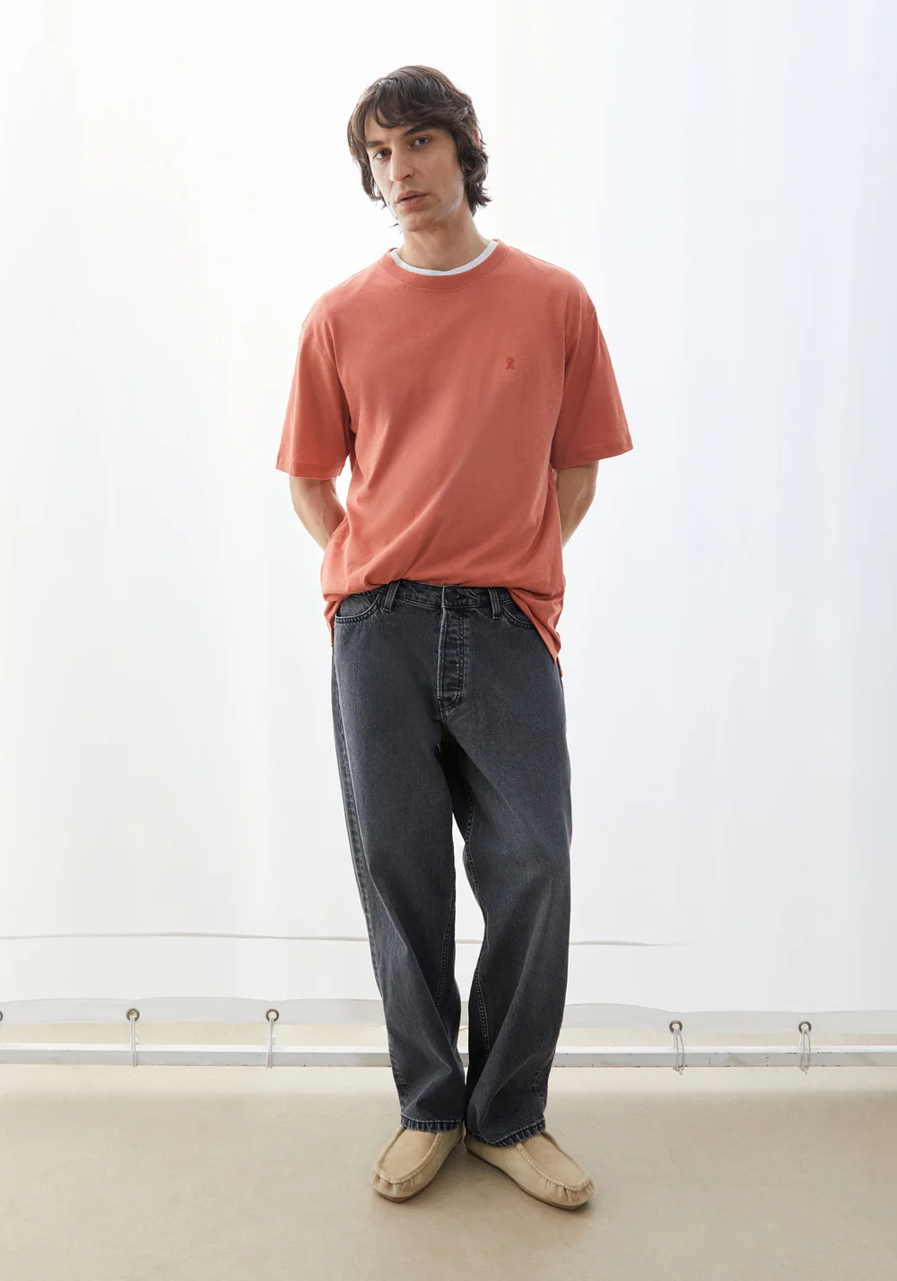 armedangels homme tee shirt maarkos coton bio lin rouge l armoire poethique 3