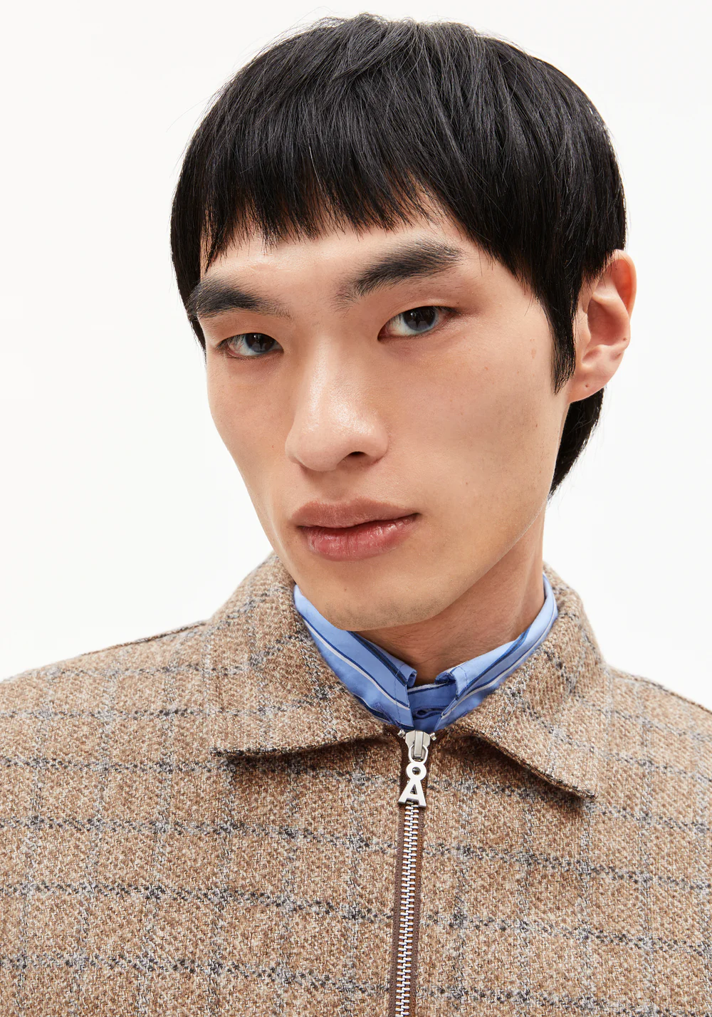 armedangels homme veste zippee pasaalo coton bio beige carreaux l armoire poethique 4