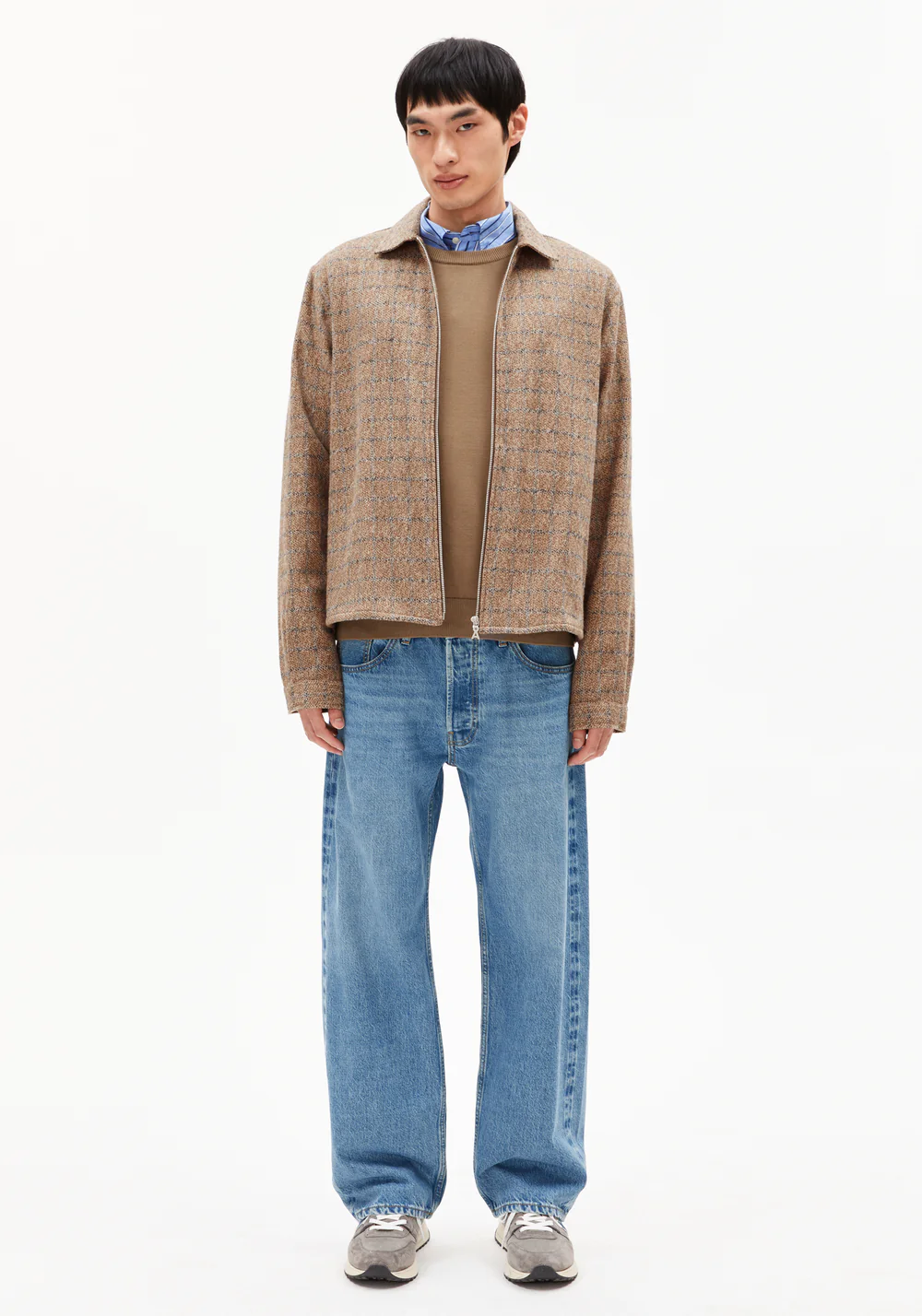 armedangels homme veste zippee pasaalo coton bio beige carreaux l armoire poethique 5