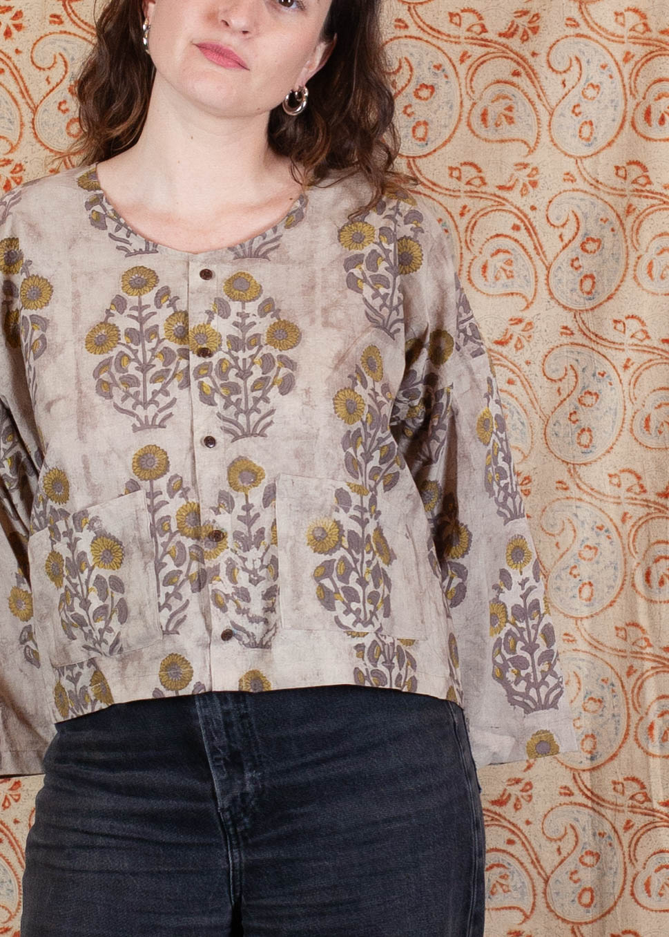 azaadi femme bolero cochin suryamukhi tournesol gris jaune coton bio l armoire poethique 2