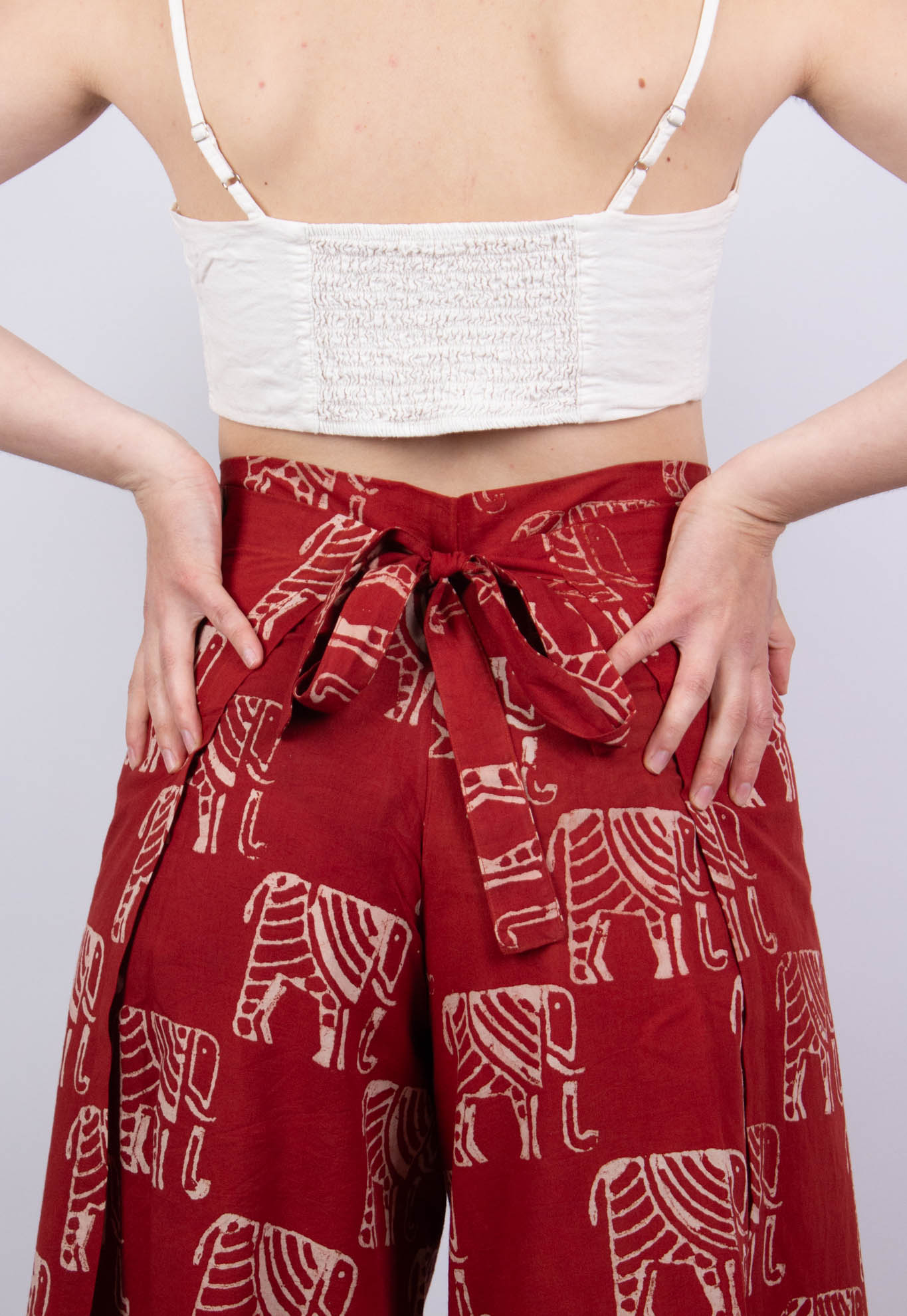 Saraswati Organic Cotton Ganesha Pants · Red and Ecru