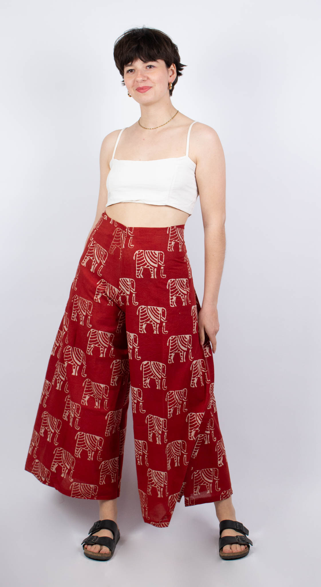 Saraswati Organic Cotton Ganesha Pants · Red and Ecru