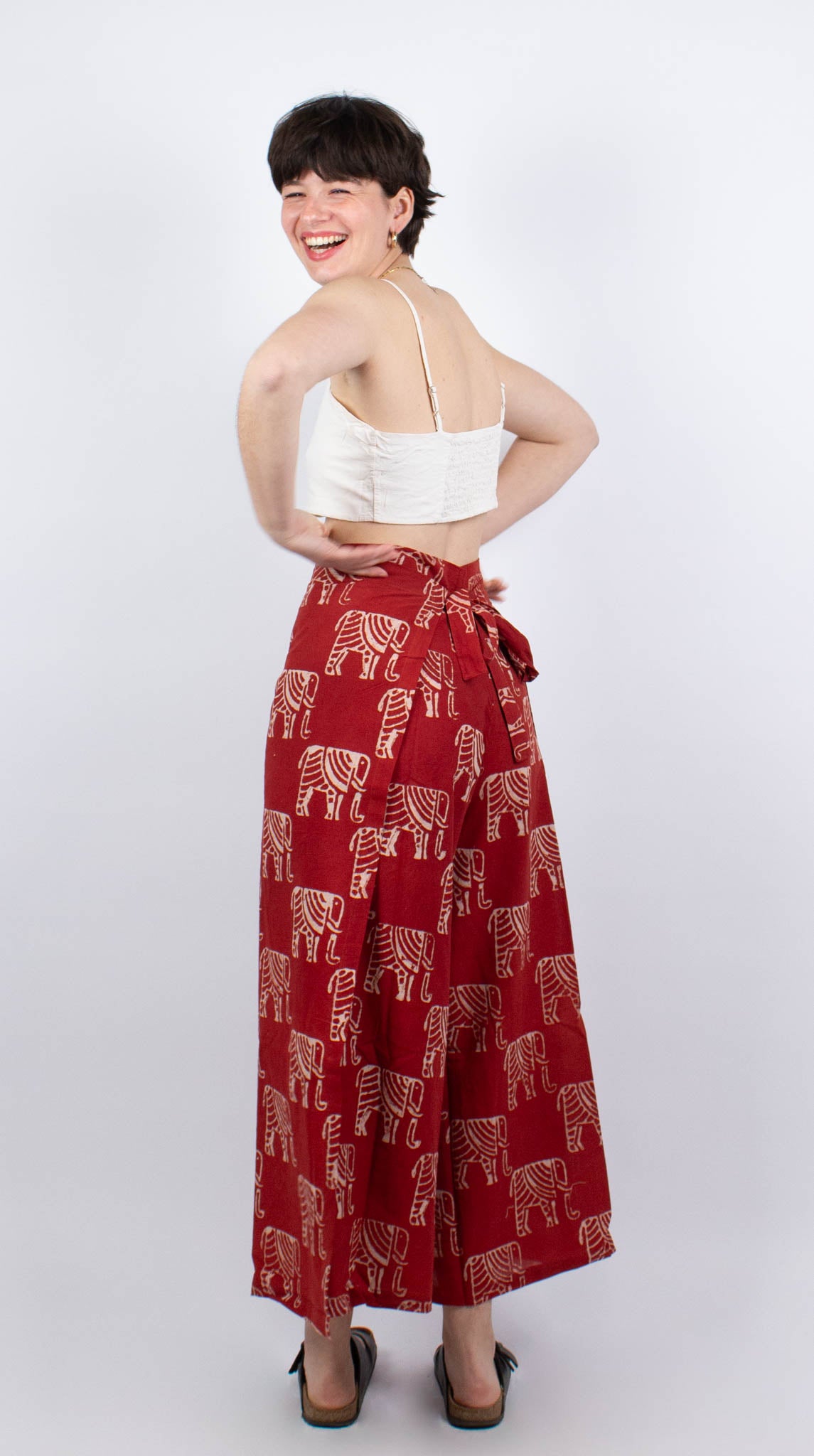 Saraswati Organic Cotton Ganesha Pants · Red and Ecru