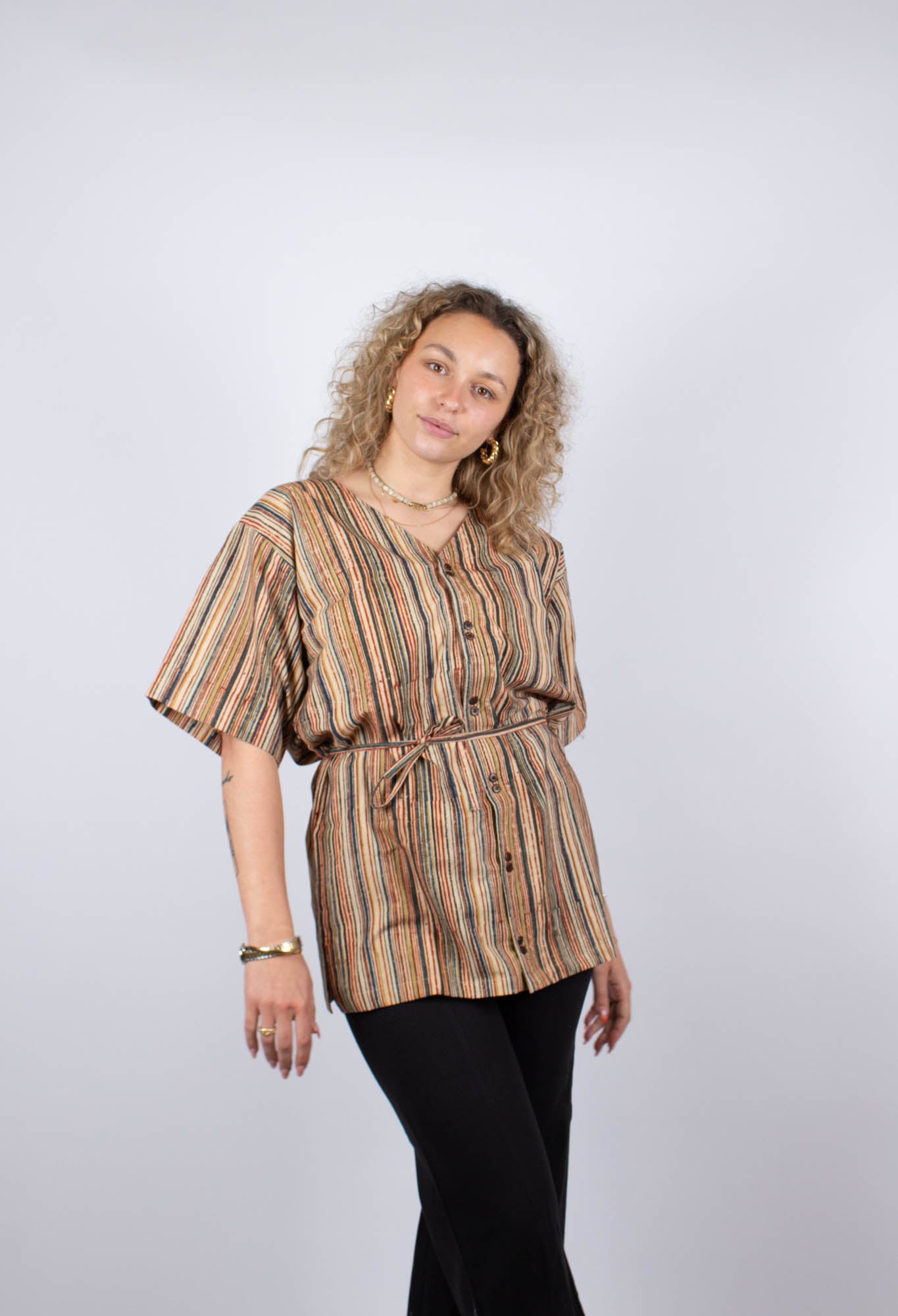 Arunachala Organic Cotton Chennai Tunic · Beige and Blue