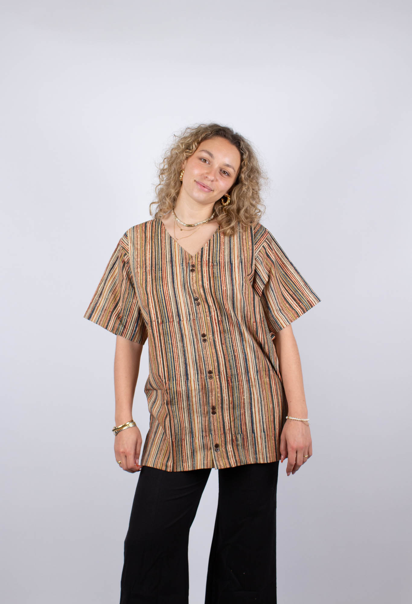 Arunachala Organic Cotton Chennai Tunic · Beige and Blue