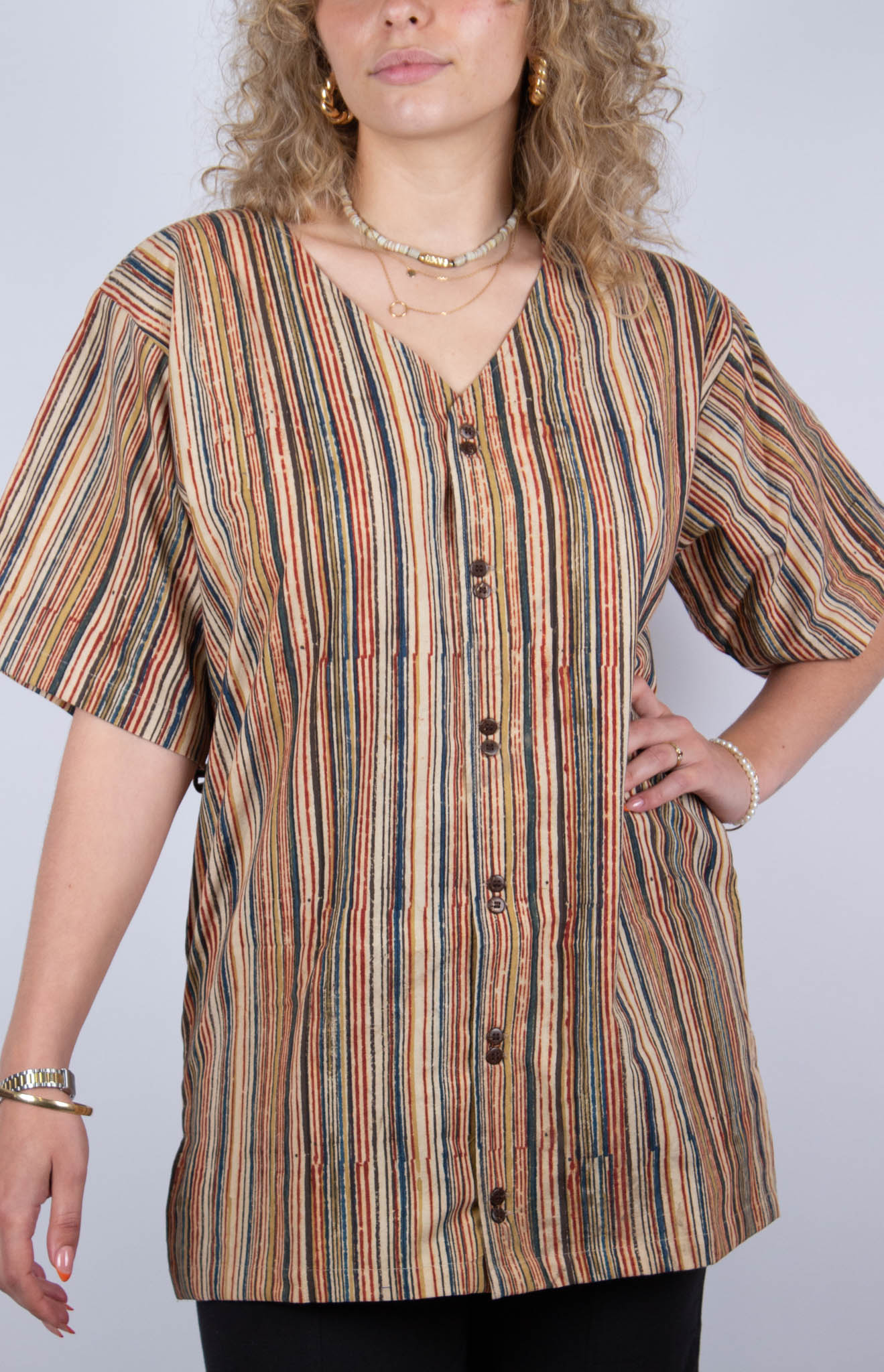 Arunachala Organic Cotton Chennai Tunic · Beige and Blue