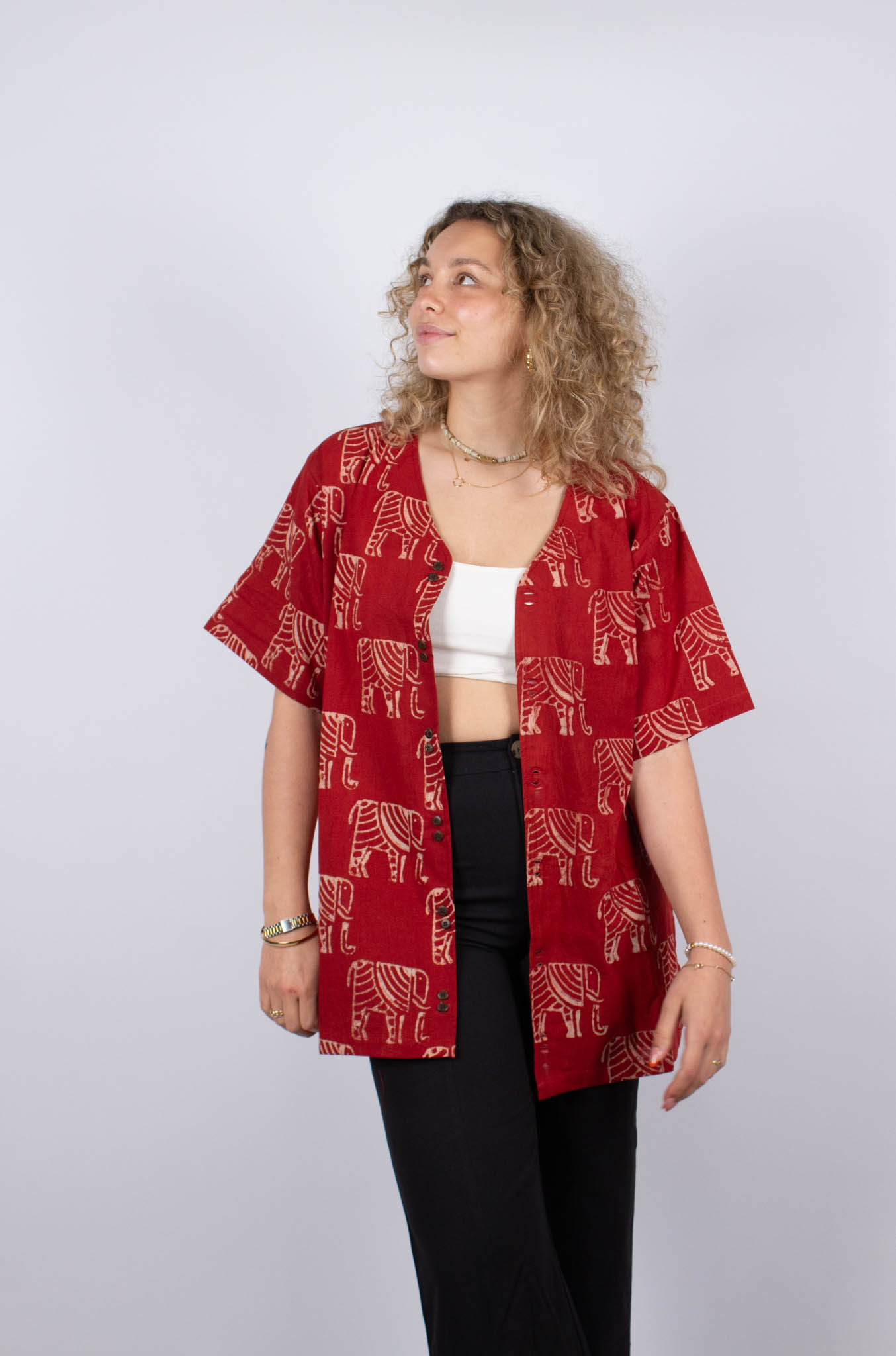 Chennai tunic in organic cotton Ganesha · red and ecru