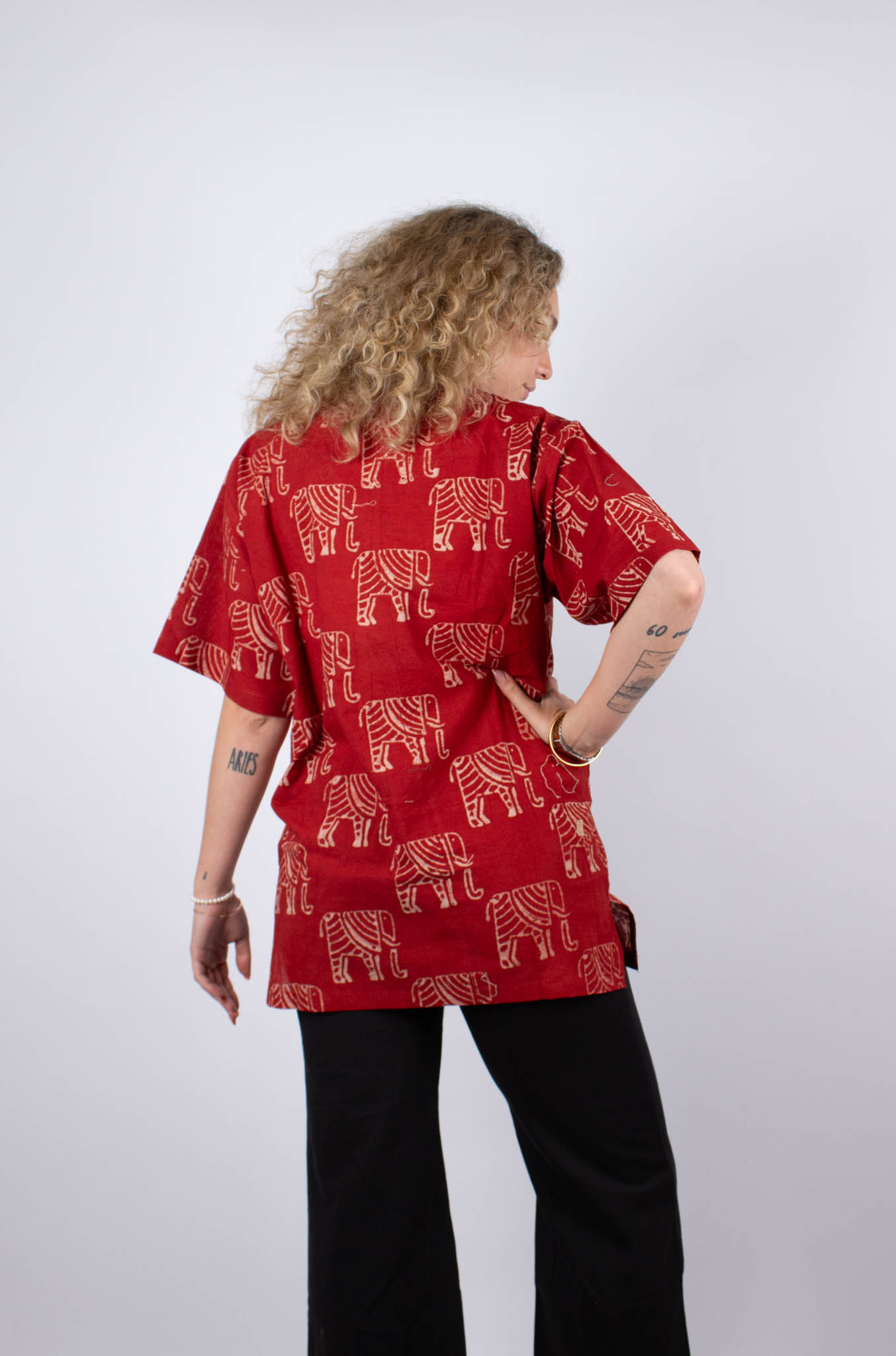 Chennai tunic in organic cotton Ganesha · red and ecru