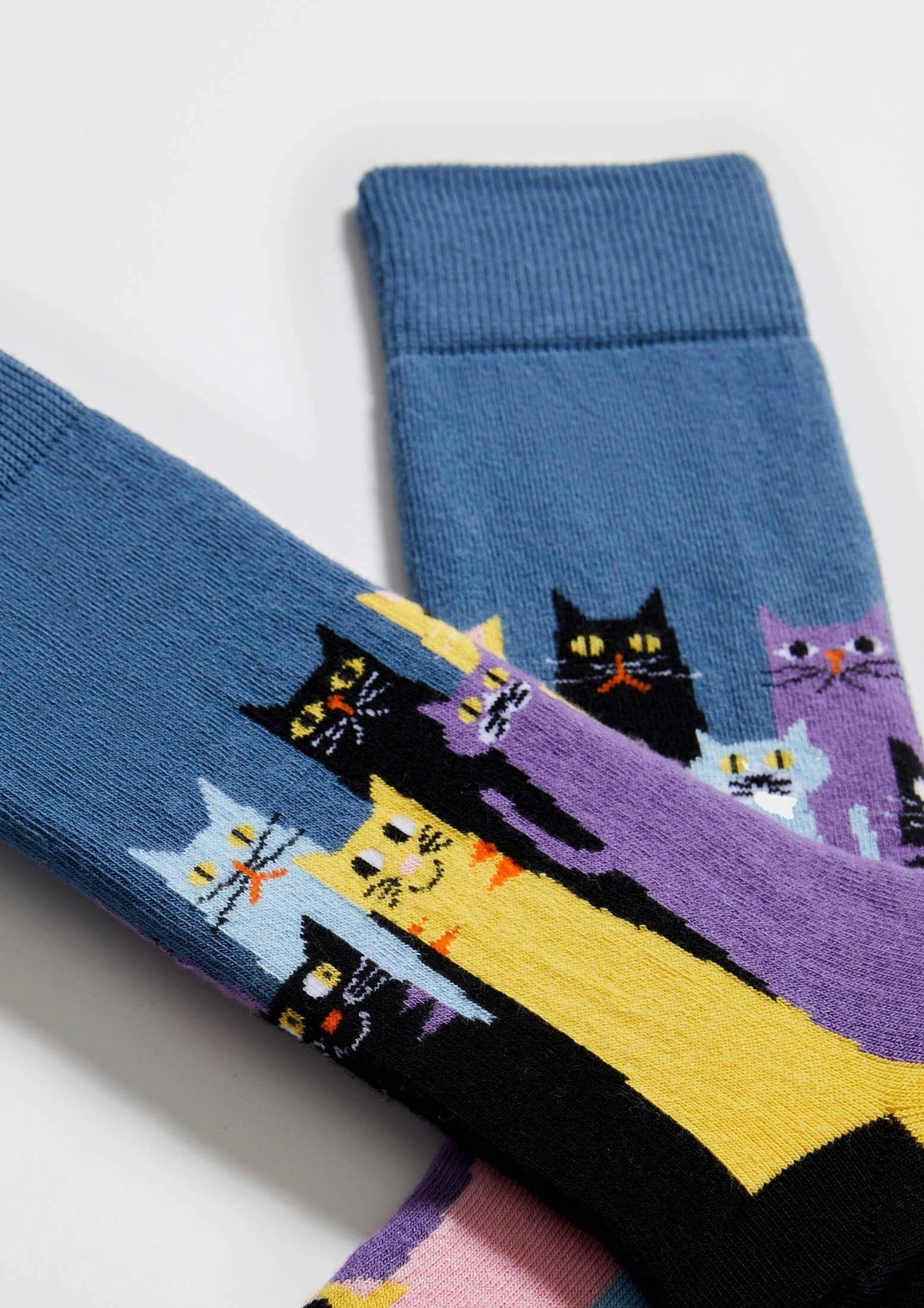 be socks unisexe chaussettes en coton bio chats bleu et multicolore l armoire po