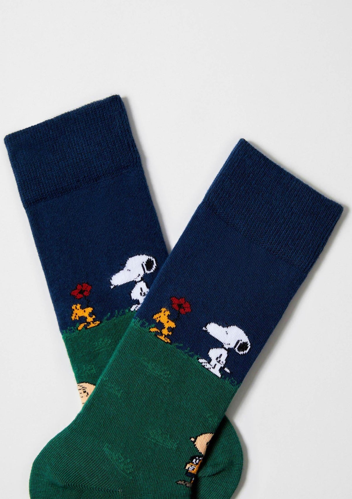 be socks unisexe chaussettes en coton bio snoopy et ses amis vert et bleu marine