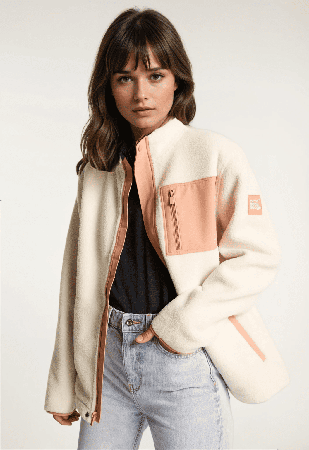 Recycled polyester fleece · cream and pink - Main Image