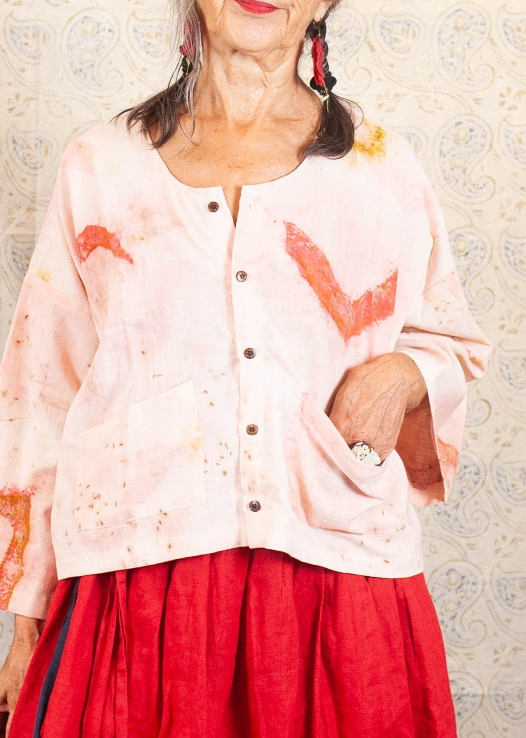 bolero cochin en coton bio bhor aube blanc et rose azaadi femme bolero cochin bhor aude coton bio l armoire poethique 2