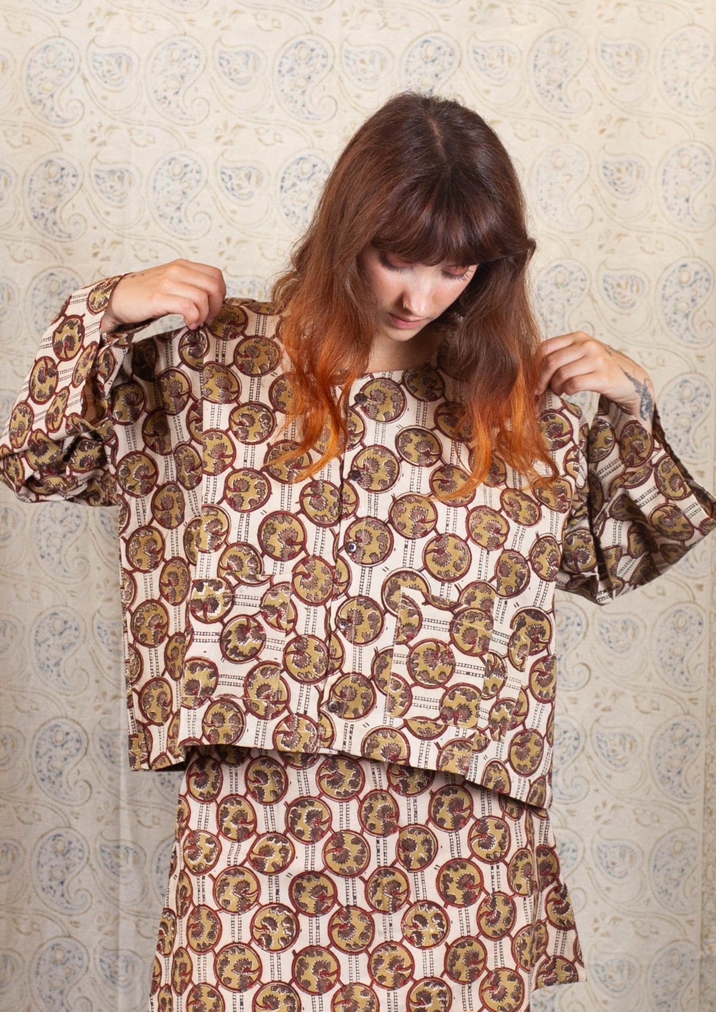 bolero cochin en coton bio jad racine jaune et vert azaadi femme bolero cochin jad racine coton bio l armoire poethique 2