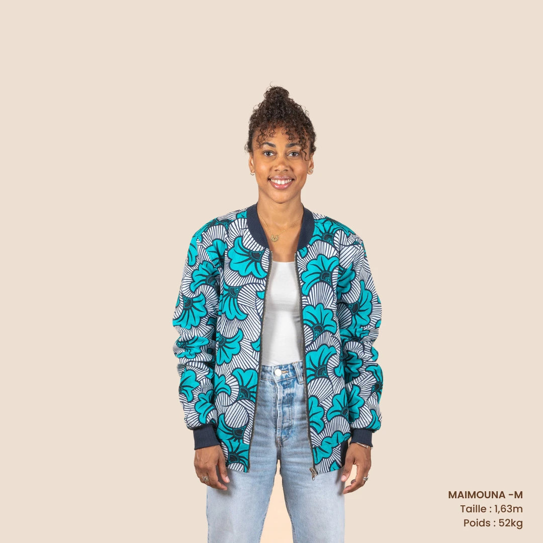 bombers rversible en coton et wax de coton loumpoul turquoise bleu turquoise et blanc le petit dakarois unisexe bombers coton wax loumpoul turquoise l armoire poethique 5