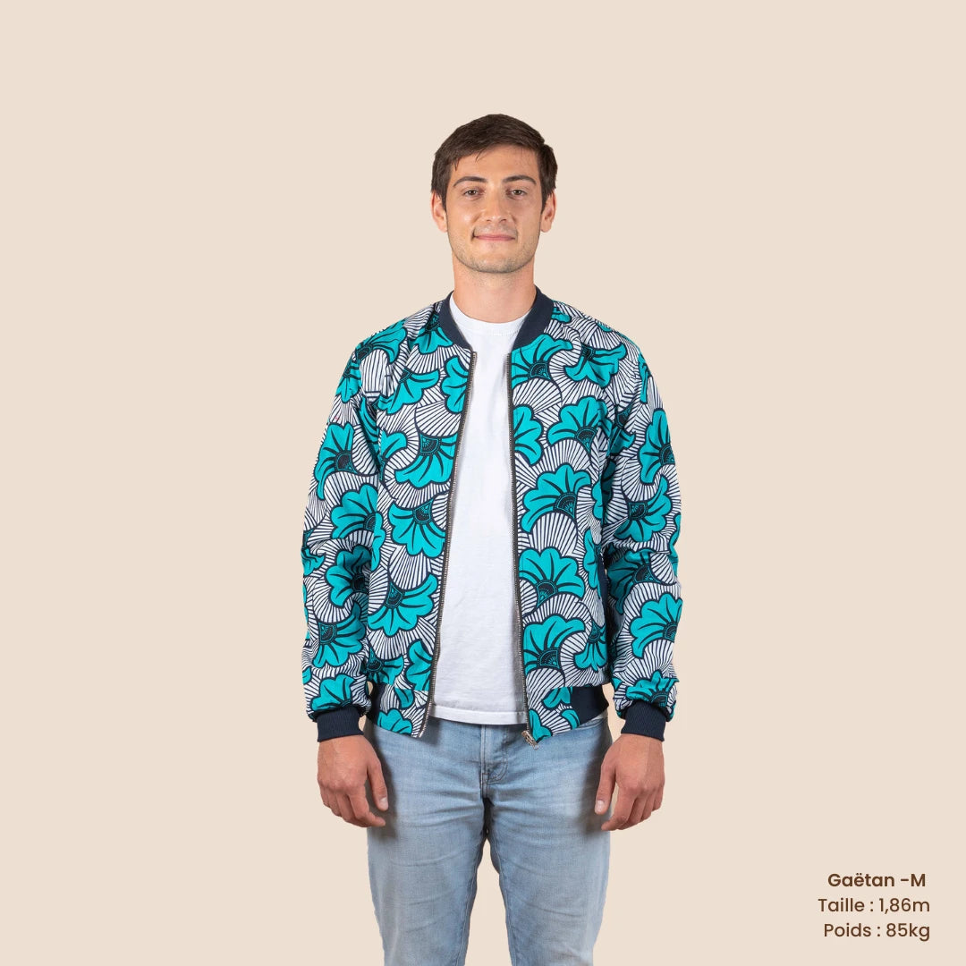 bombers rversible en coton et wax de coton loumpoul turquoise bleu turquoise et blanc le petit dakarois unisexe bombers coton wax loumpoul turquoise l armoire poethique 6