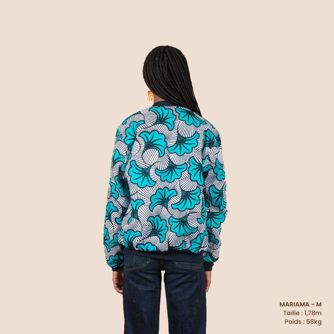 bombers rversible en coton et wax de coton loumpoul turquoise bleu turquoise et blanc le petit dakarois unisexe bombers coton wax loumpoul turquoise l armoire poethique 8