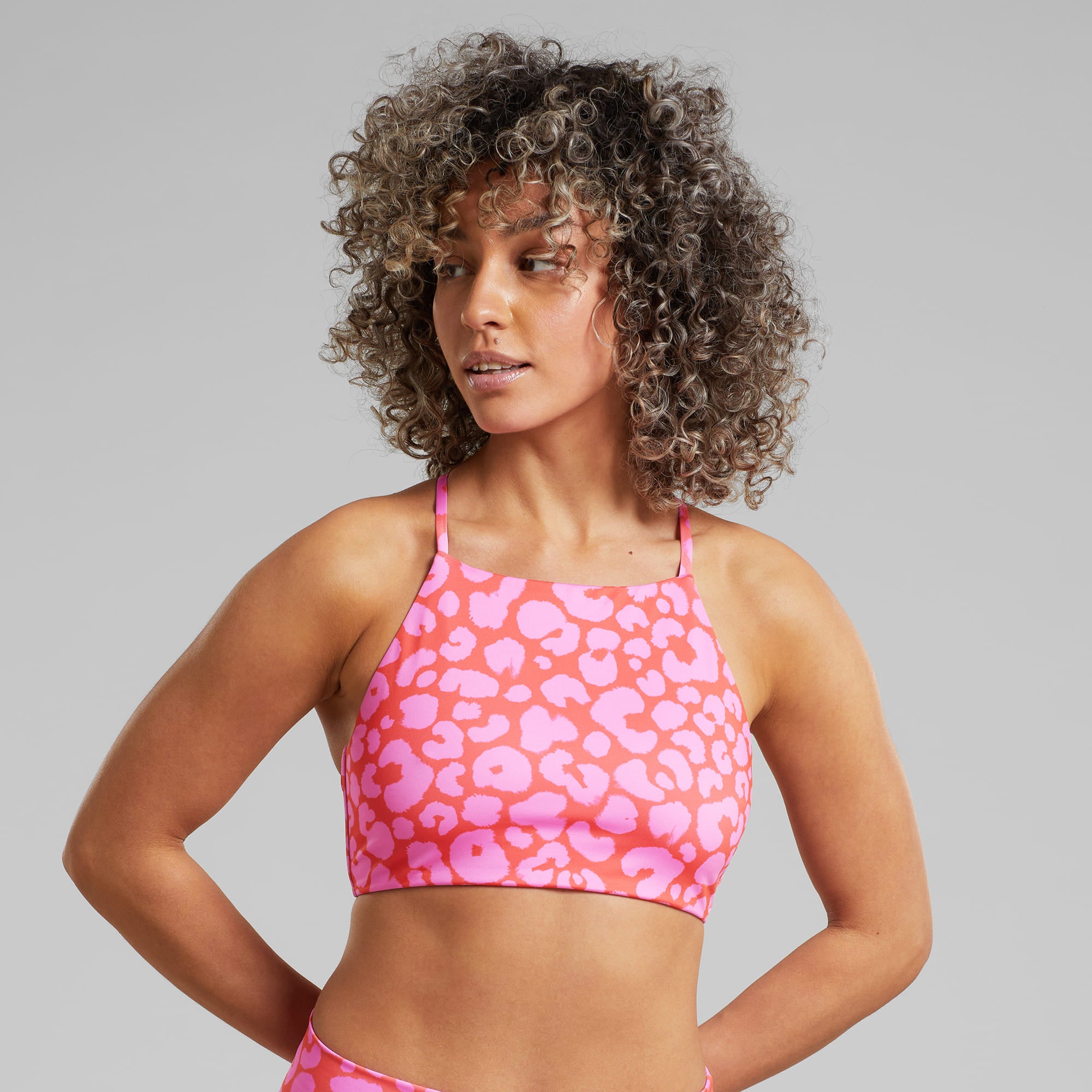 Leopard bikini top in recycled polyester · red and pink - bikini top orust painted leopard red