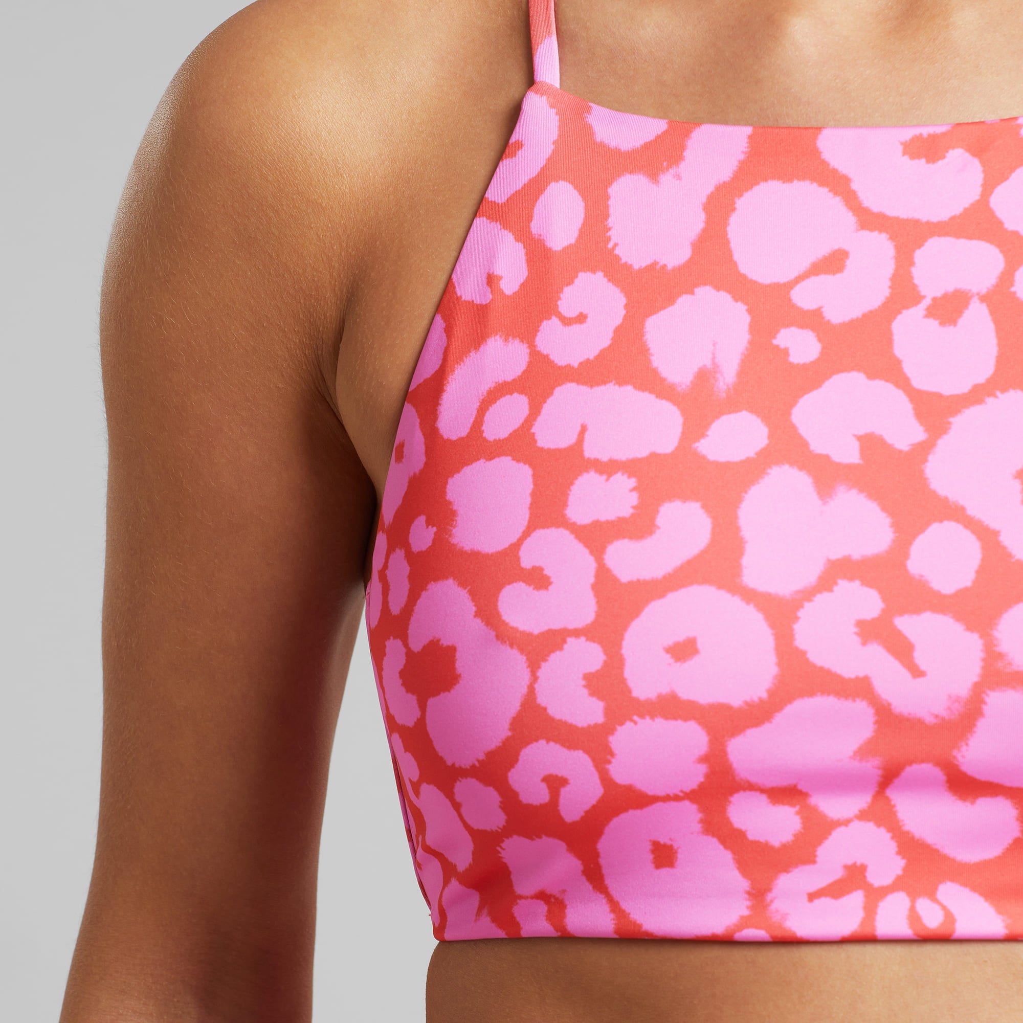 Leopard bikini top in recycled polyester · red and pink - bikini top orust painted leopard red