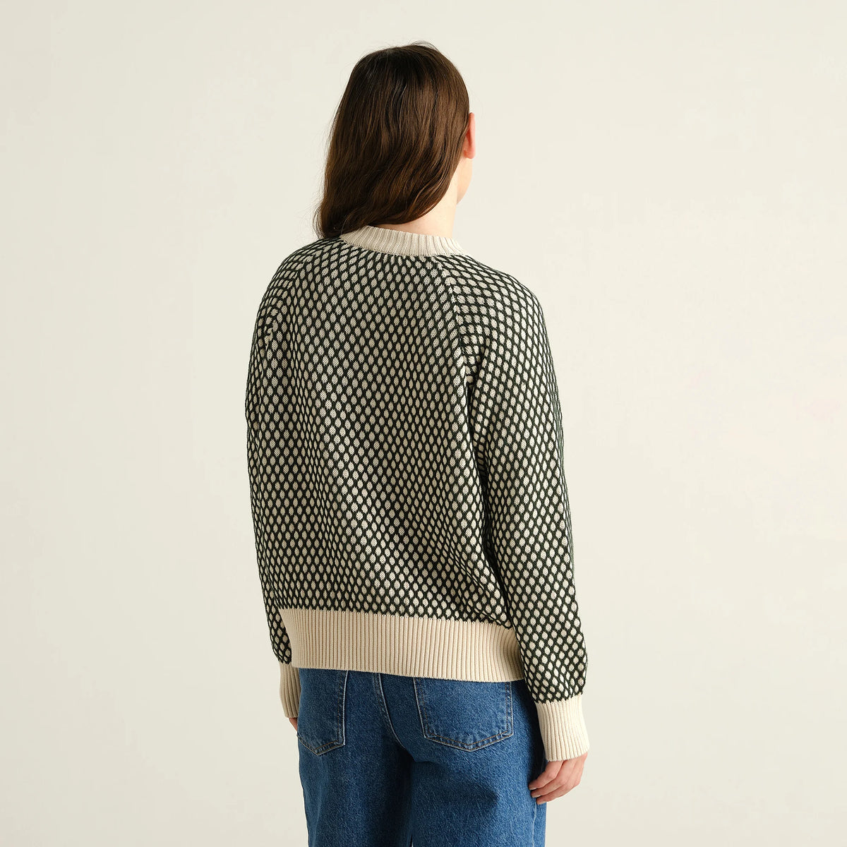 dedicated femme pull en coton bio husie bubble creme et vert fonce l armoire poe