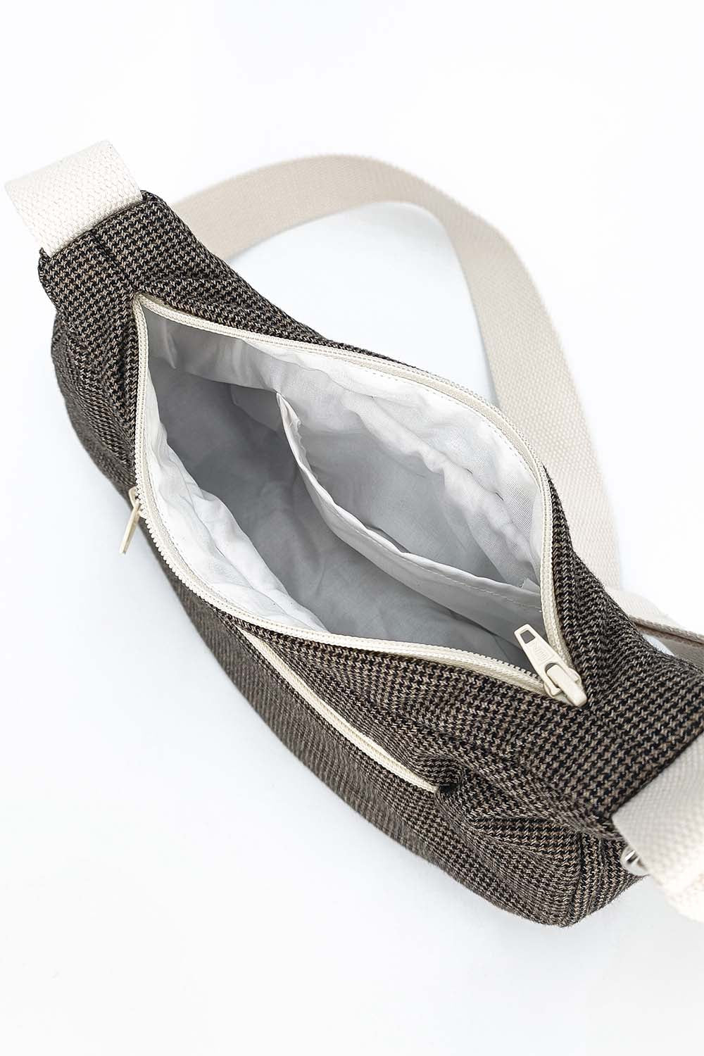 homonoia sac demi lune femme polyester viscose elasthanne upcycle pied de poule marron l armoire poethique 3