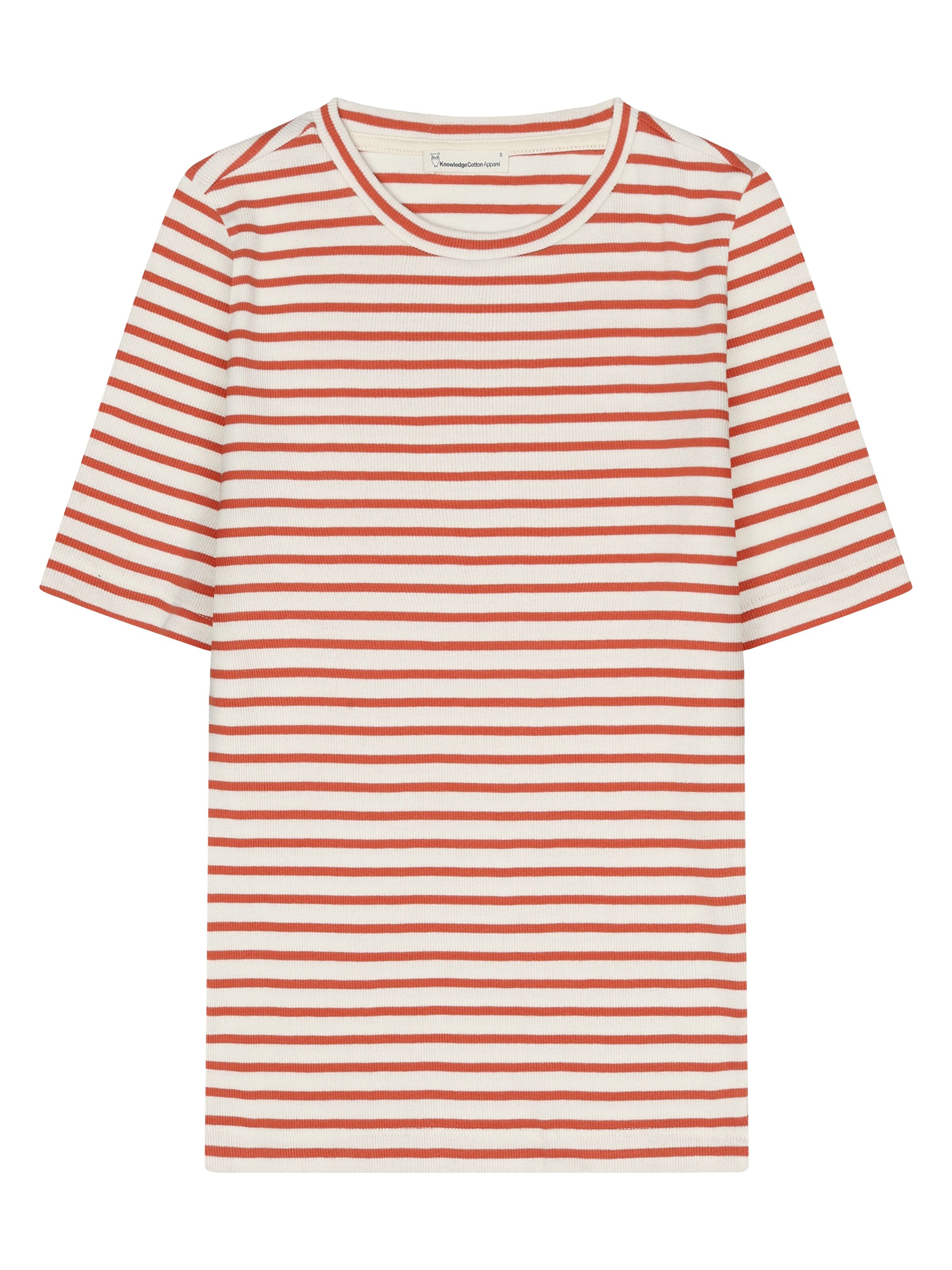 knowledge cotton apparel femme t shirt striped rib coton bio rouge l armoire poethique  3