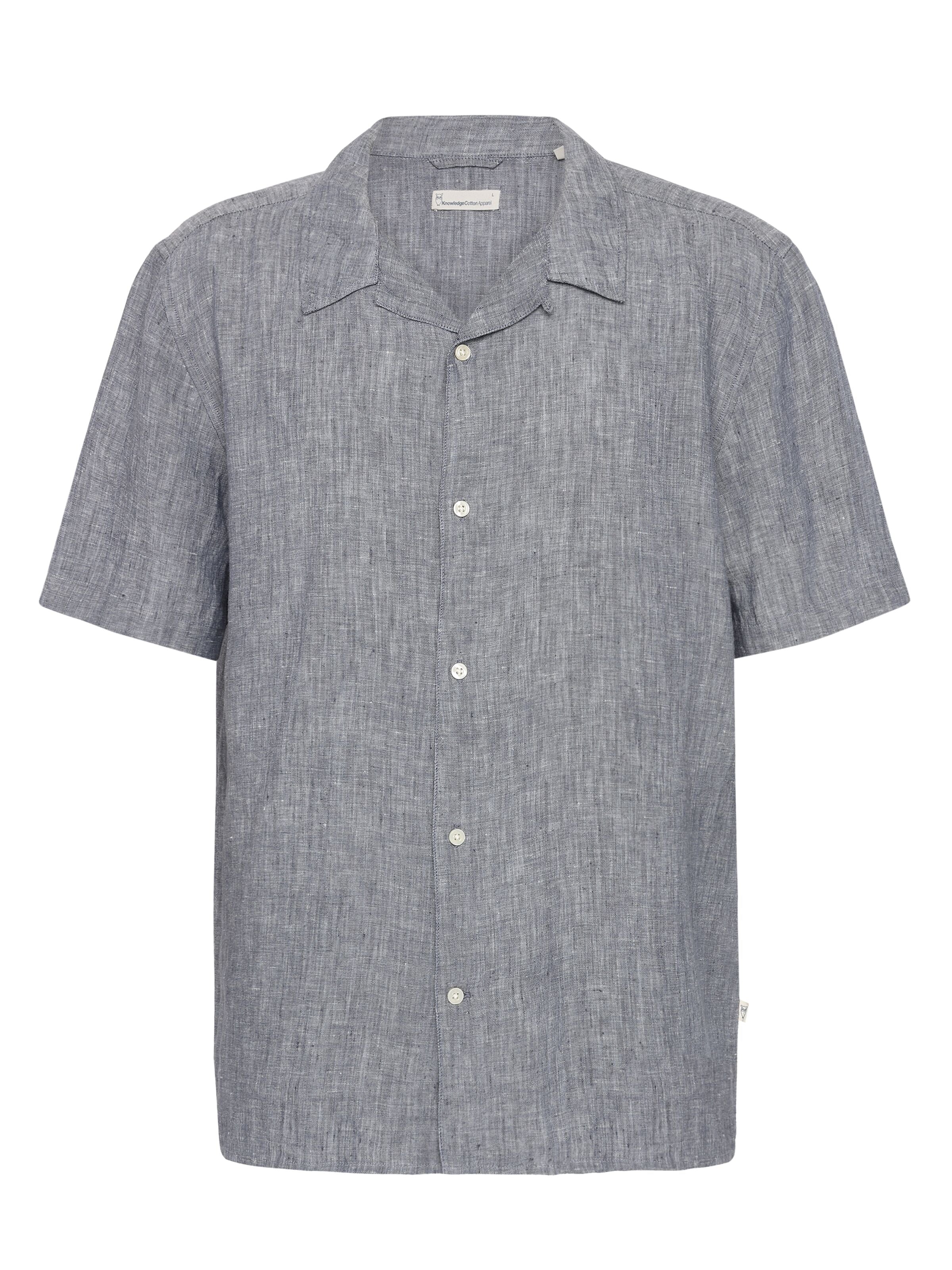 knowledge cotton apparel homme chemise box short sleeves lin bio bleu l armoire poethique 3