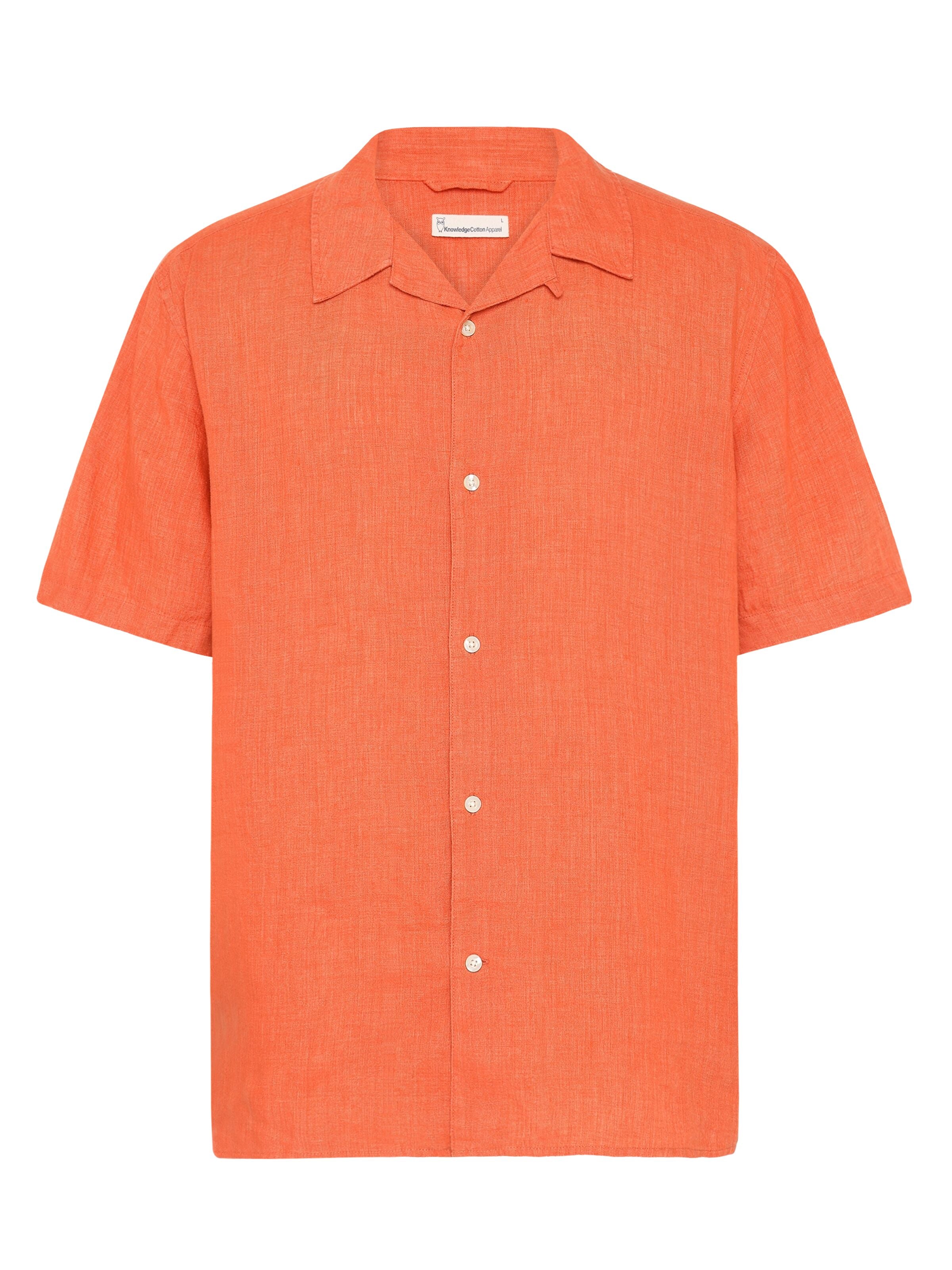 knowledge cotton apparel homme chemise box short sleeves lin bio orange l armoire poethique 2