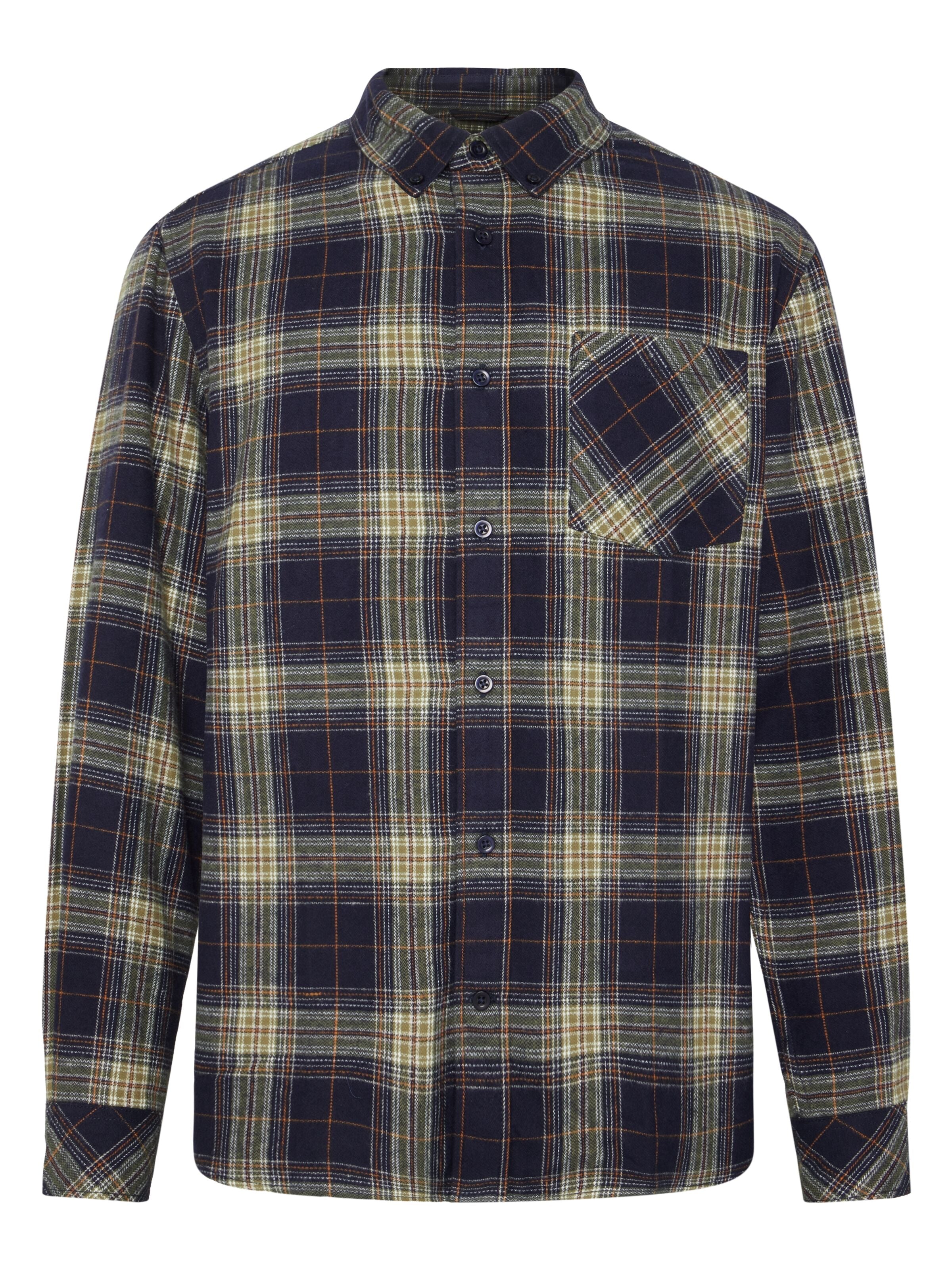 knowledge cotton apparel homme chemise checked flannel coton bio bleu marine jaune l armoire poethique 1