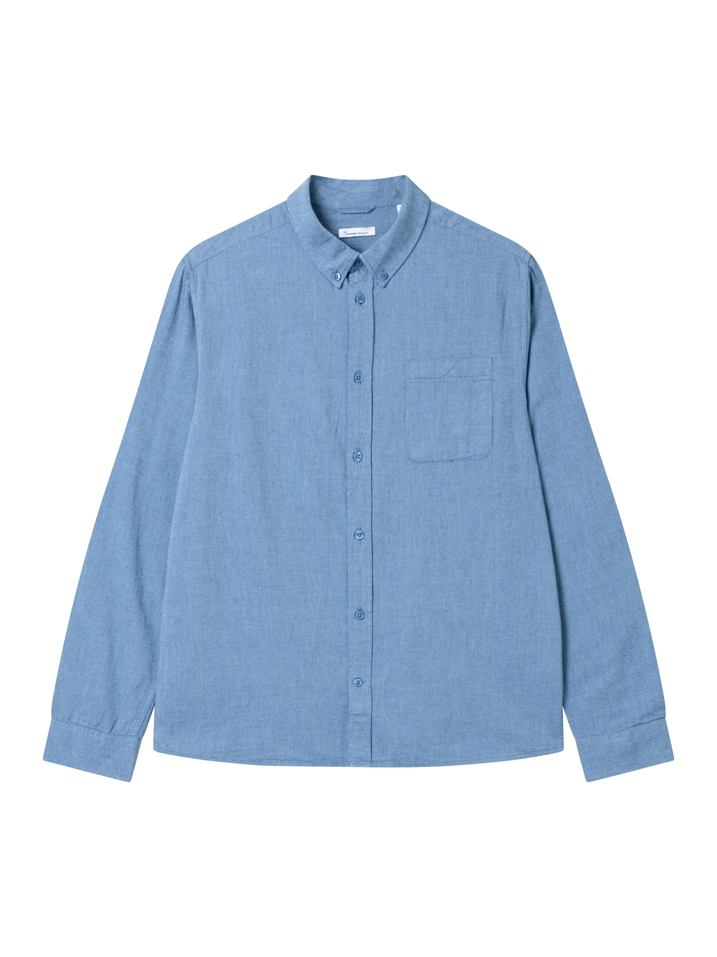 knowledge cotton apparel homme chemise melange flannel coton bio bleu denim l armoire poethique 2