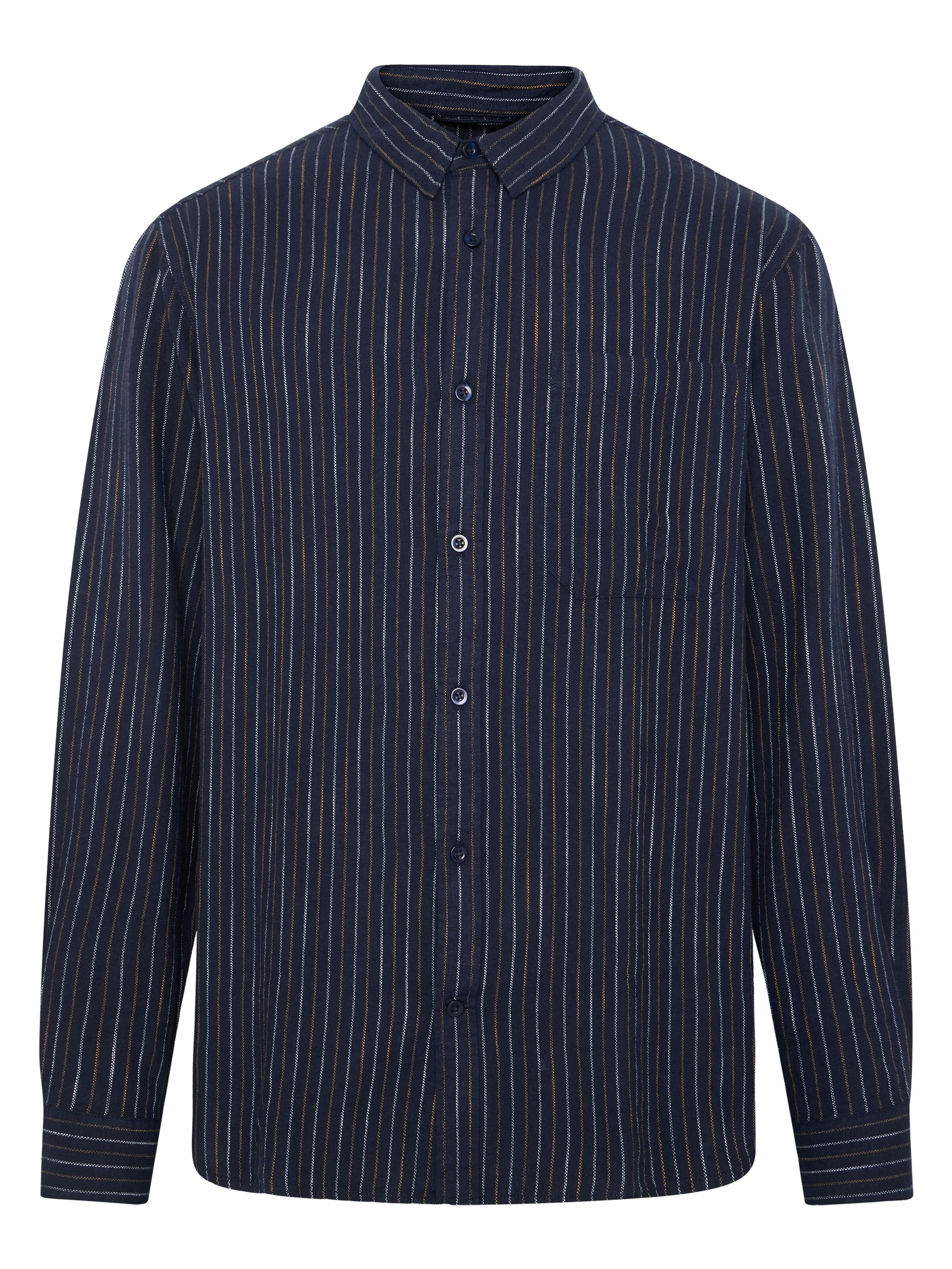 knowledge cotton apparel homme chemise stripped shirt coton bio bleu marine blanc l armoire poethique 1